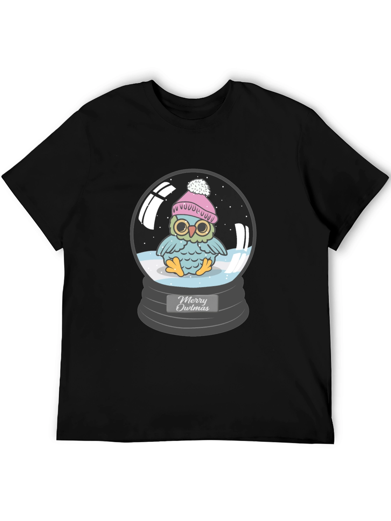 Merry Owlmas T-Shirt - Holiday Owl in Snow Globe