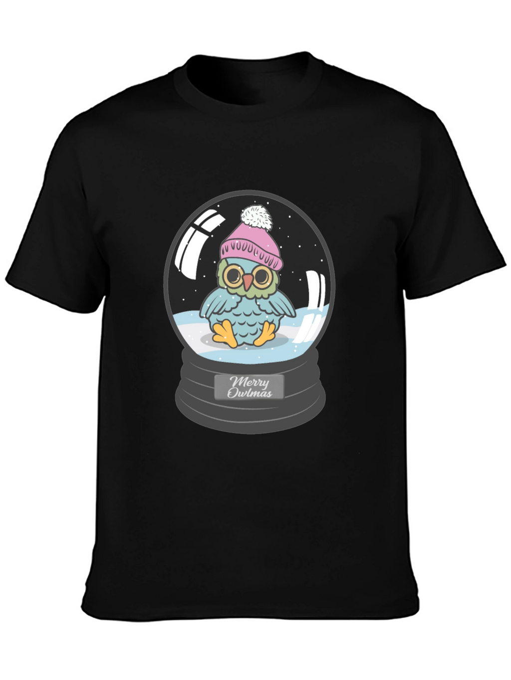 Merry Owlmas T-Shirt - Holiday Owl in Snow Globe