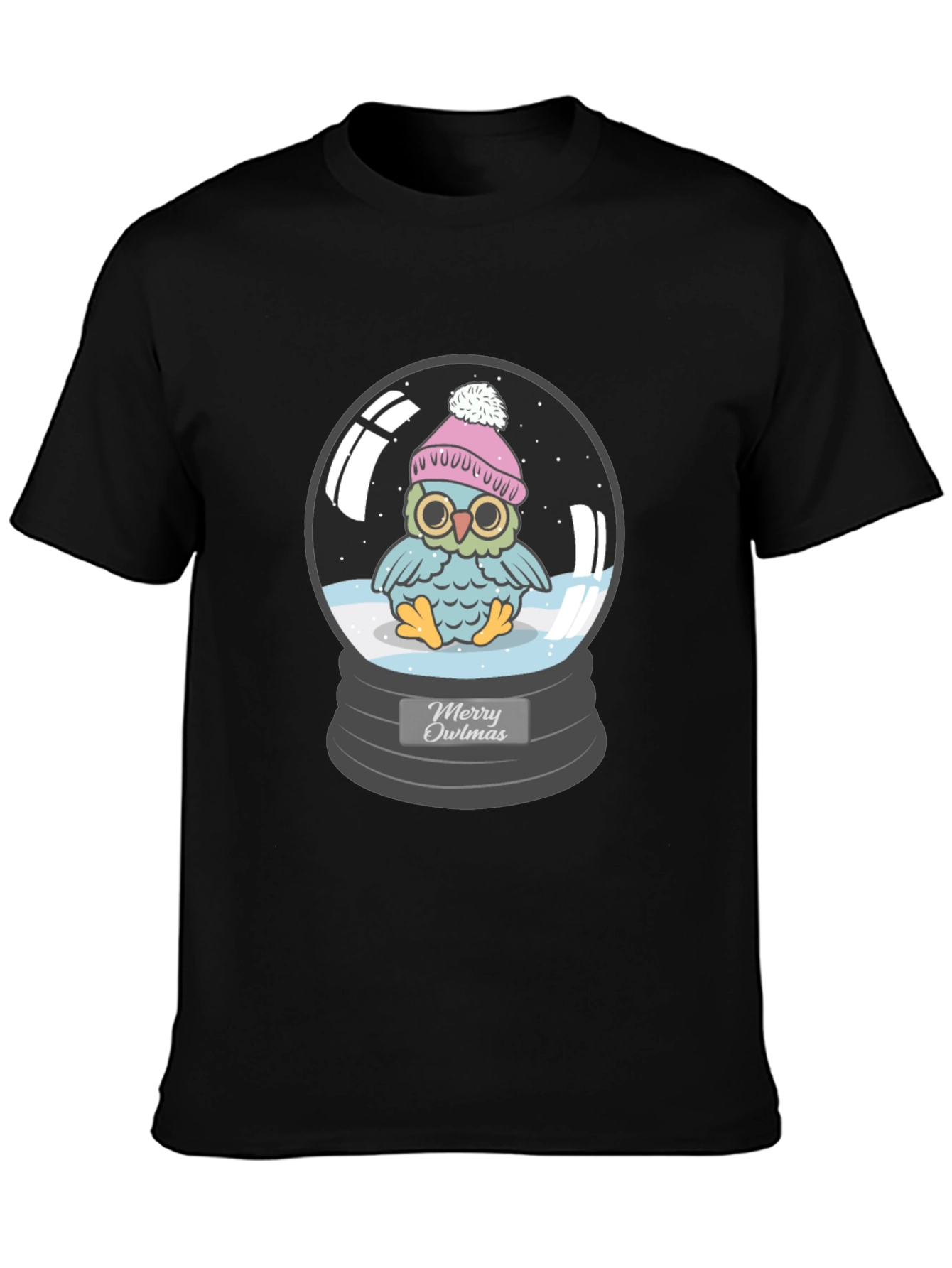 Merry Owlmas T-Shirt - Holiday Owl in Snow Globe