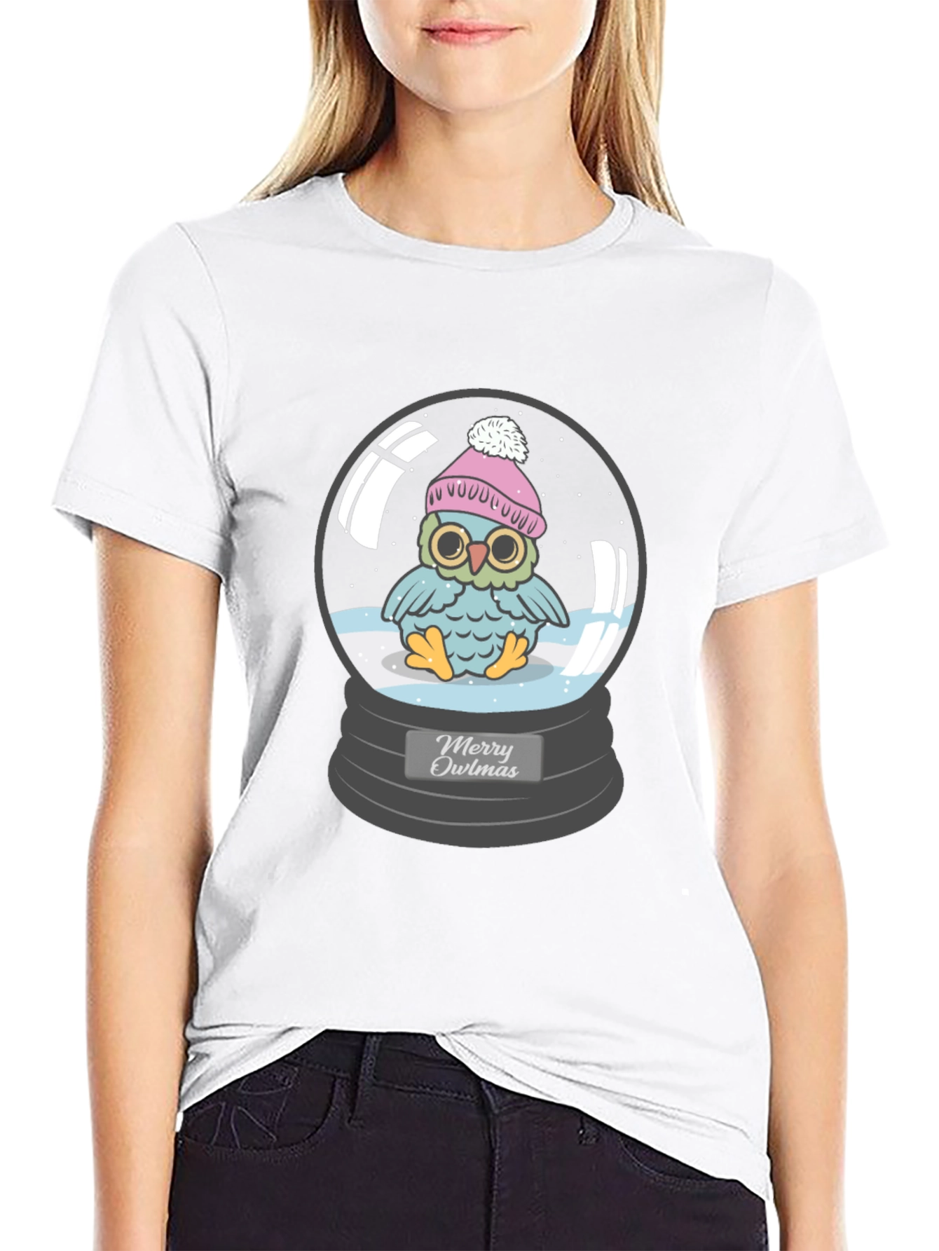 Merry Owlmas T-Shirt - Holiday Owl in Snow Globe