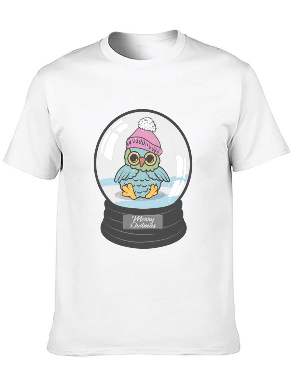 Merry Owlmas T-Shirt - Holiday Owl in Snow Globe