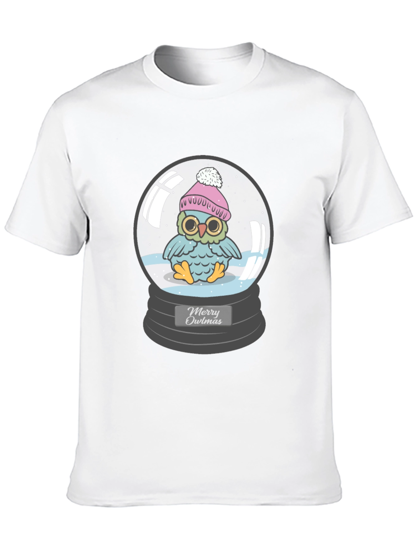Merry Owlmas T-Shirt - Holiday Owl in Snow Globe