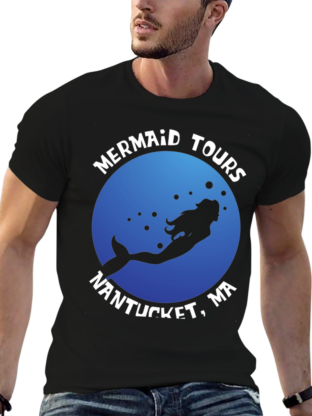 Mermaid Tours Nantucket MA Black T-Shirt