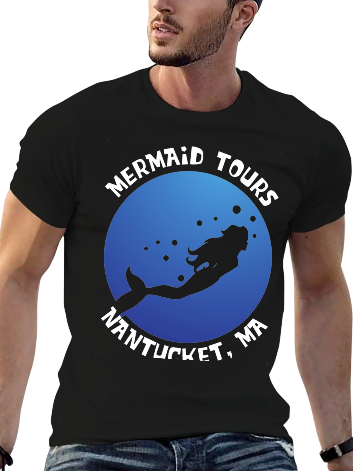 Mermaid Tours Nantucket MA Black T-Shirt