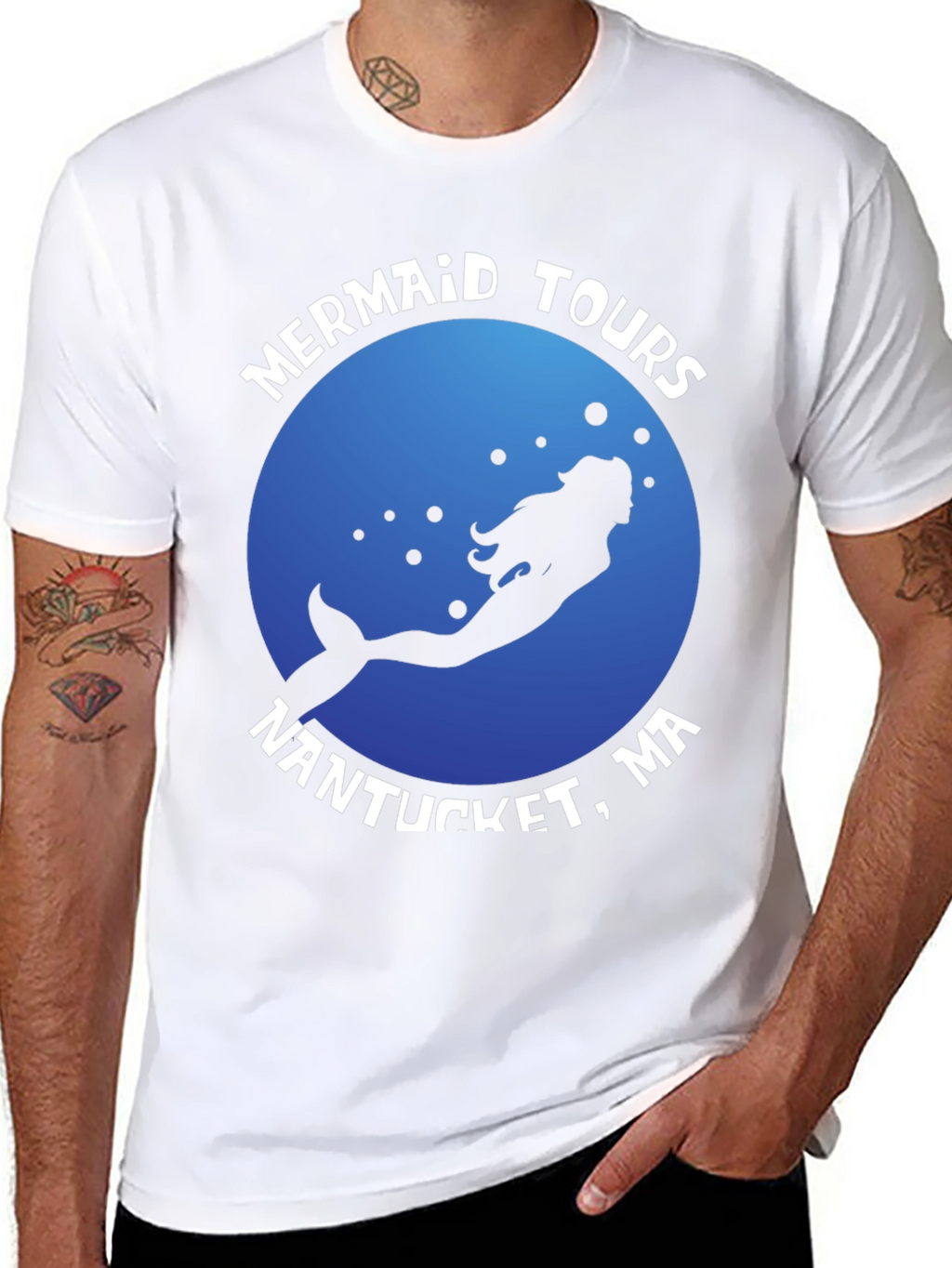 Mermaid Tours Nantucket MA Black T-Shirt