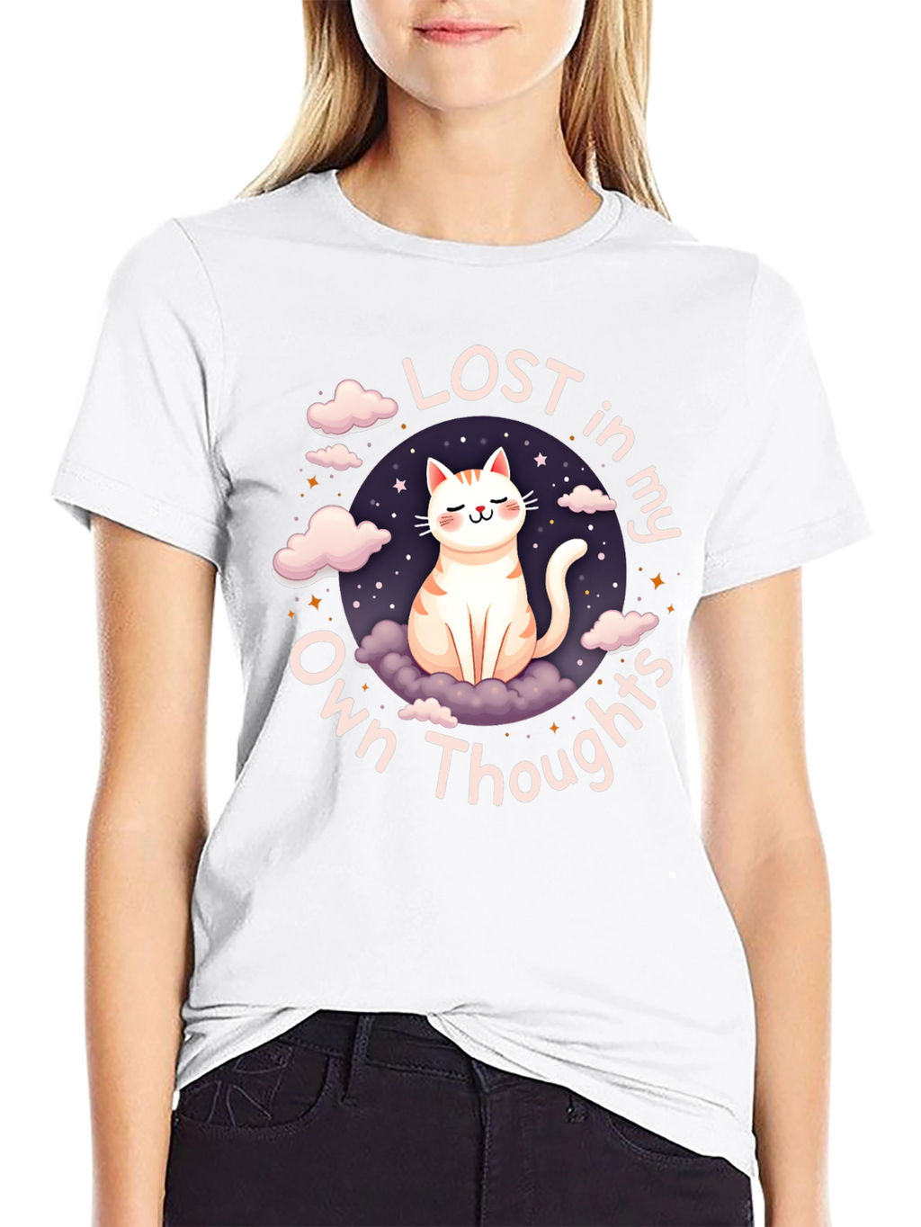 Lost in My Own Thoughts Cat Graphic T-Shirt