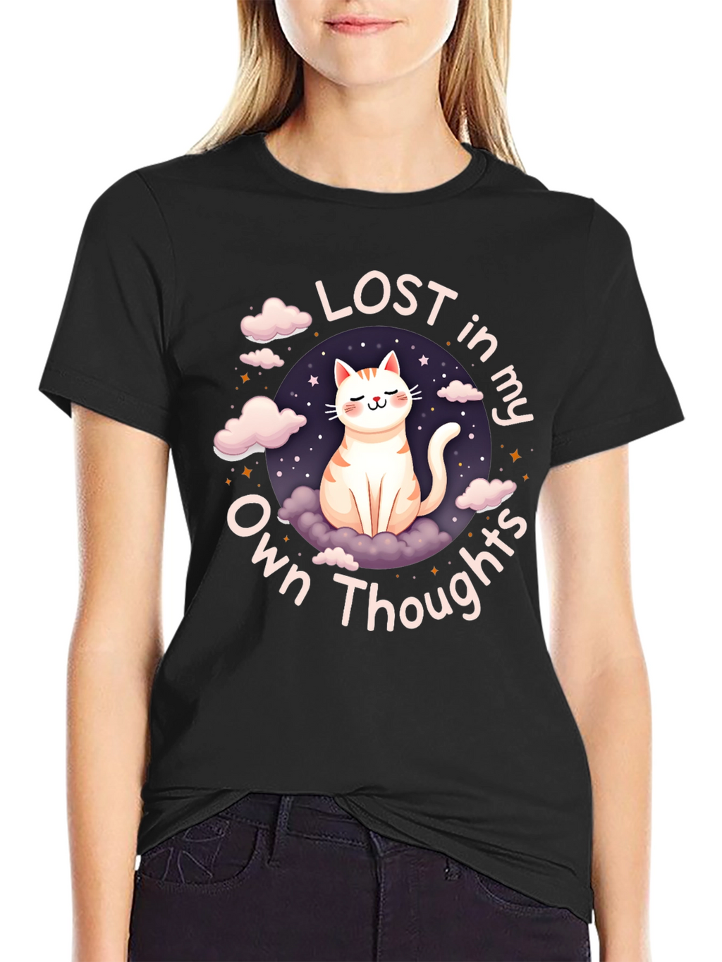 Lost in My Own Thoughts Cat Graphic T-Shirt
