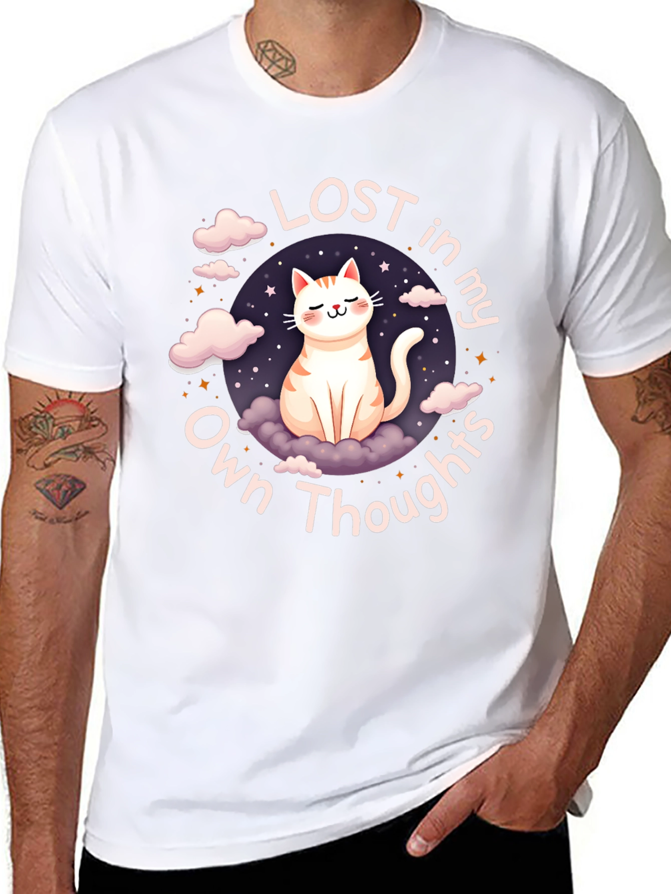 Lost in My Own Thoughts Cat Graphic T-Shirt