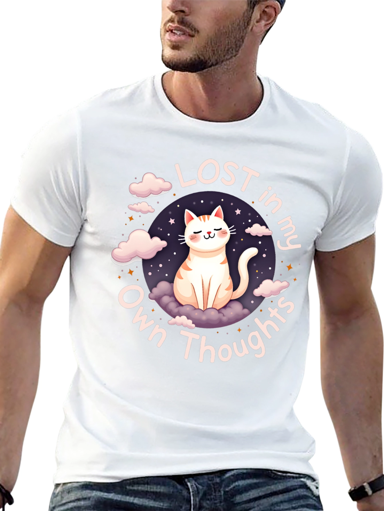 Lost in My Own Thoughts Cat Graphic T-Shirt