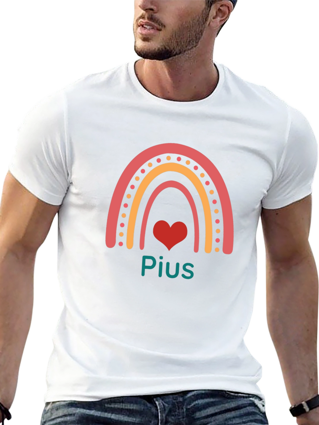 Rainbow Heart Personalized Black T-Shirt