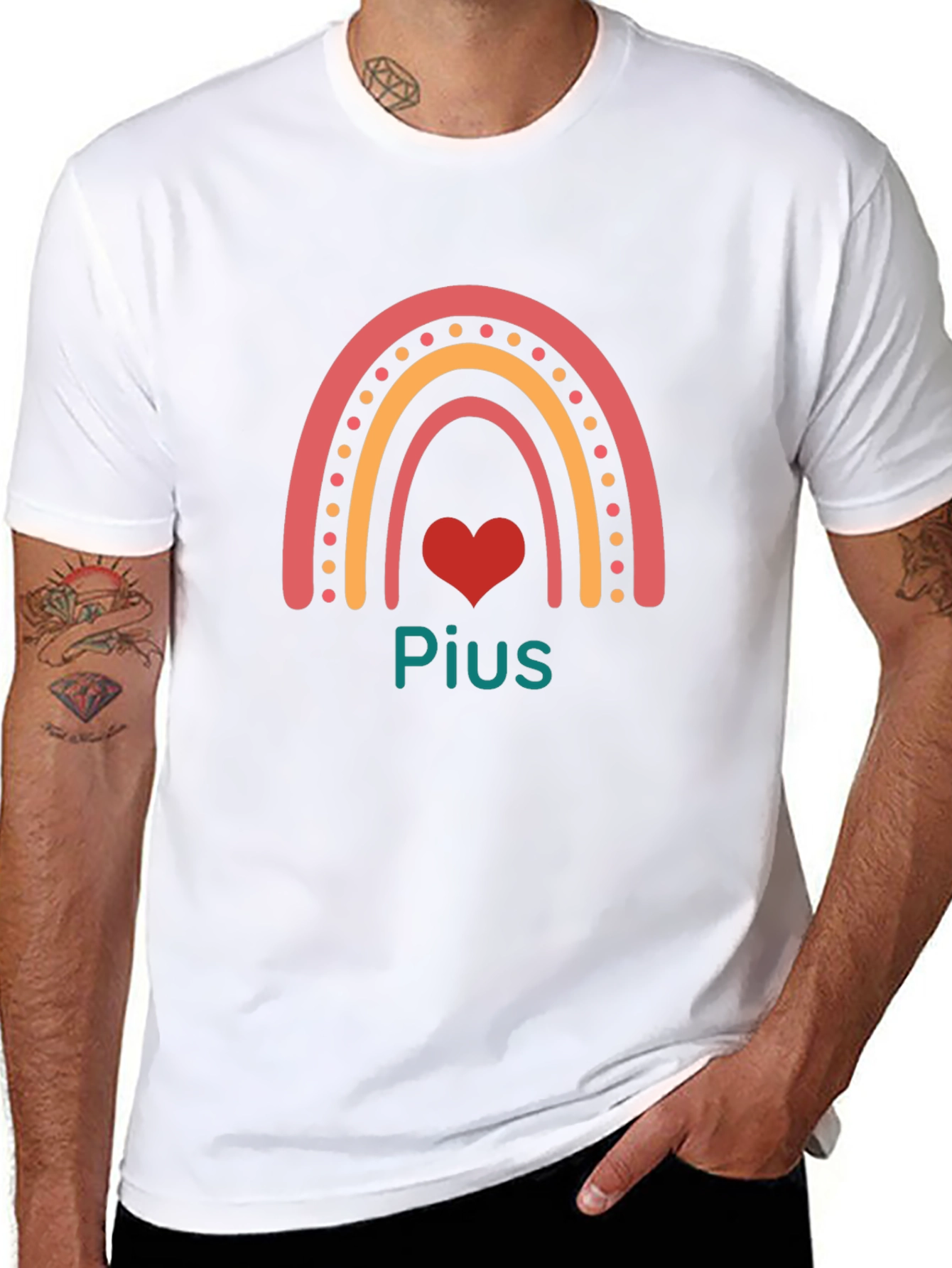 Rainbow Heart Personalized Black T-Shirt