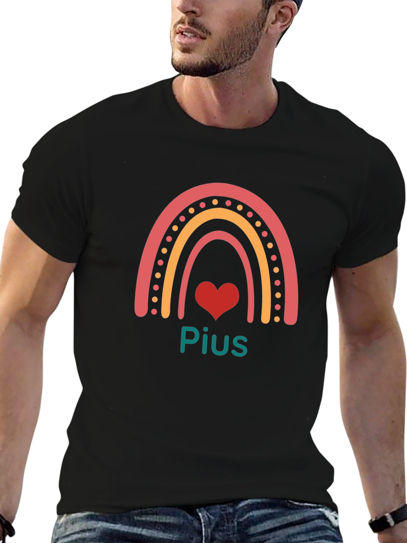 Rainbow Heart Personalized Black T-Shirt