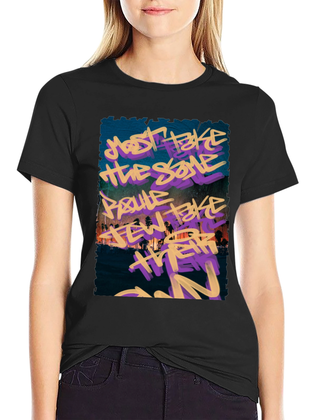 Graffiti Graphic Black Crew Neck T-Shirt