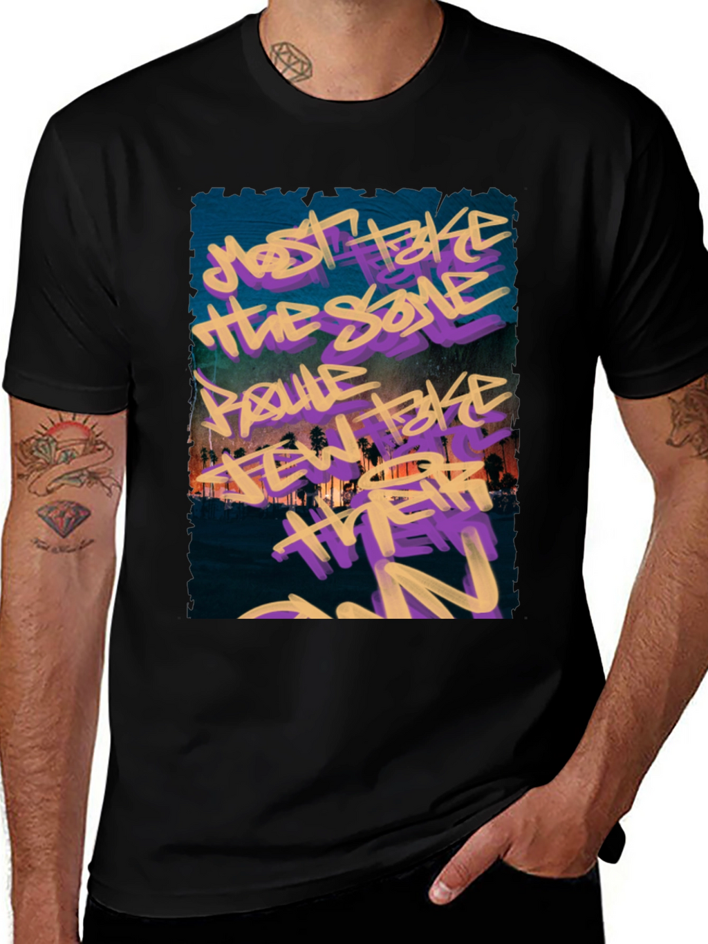 Graffiti Graphic Black Crew Neck T-Shirt