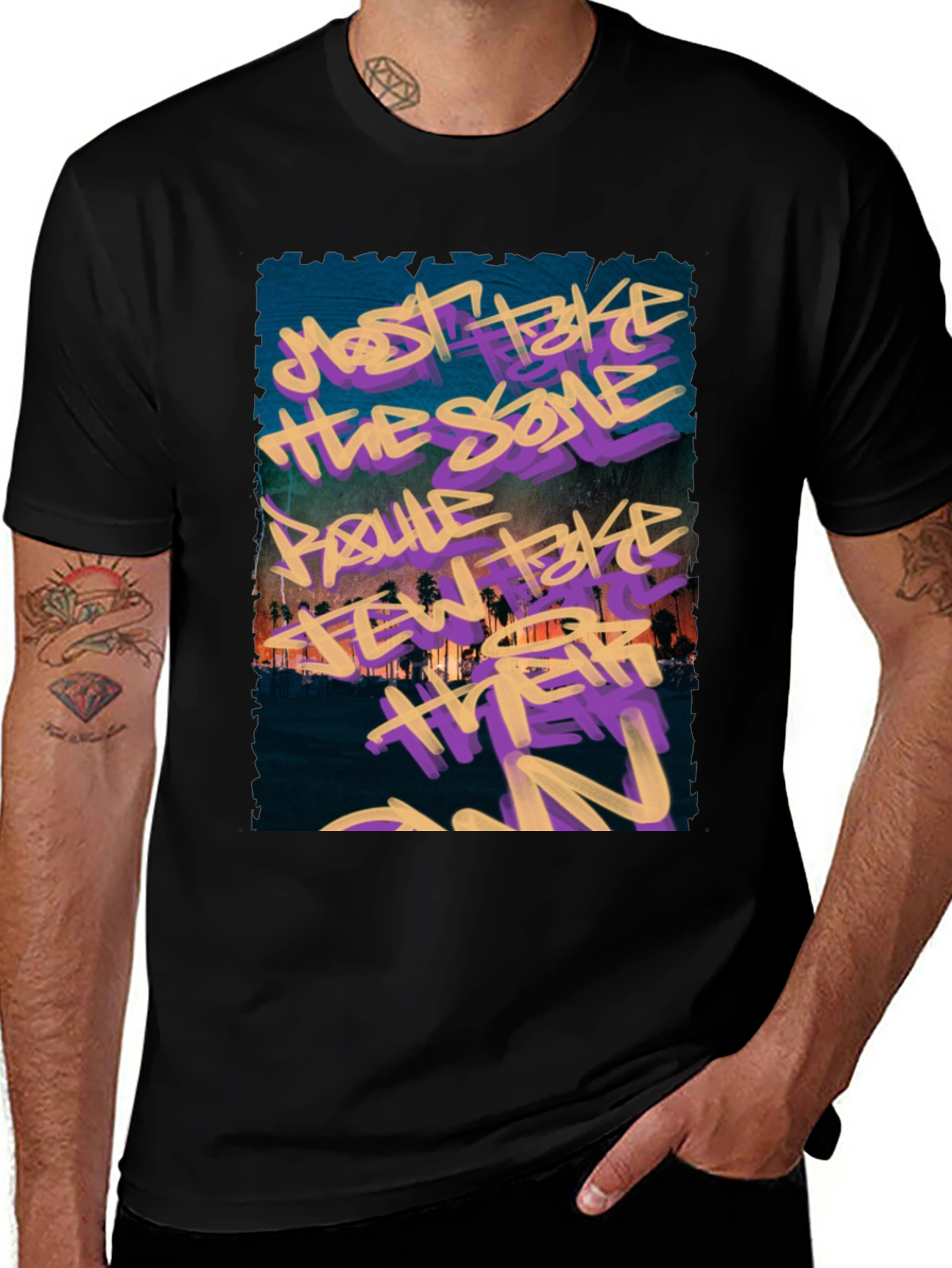 Graffiti Graphic Black Crew Neck T-Shirt