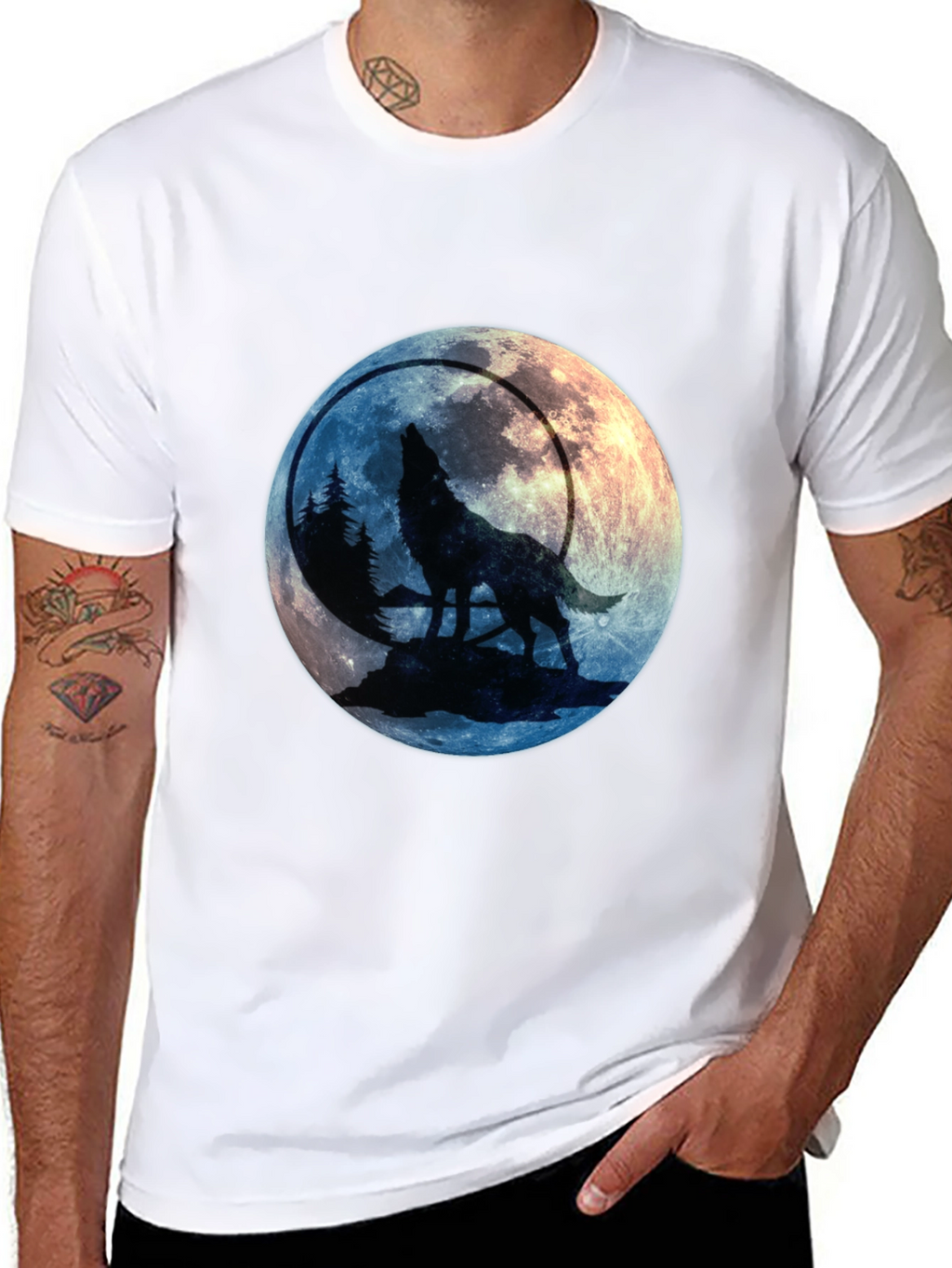 Wolf Howling at Moon Graphic Tee