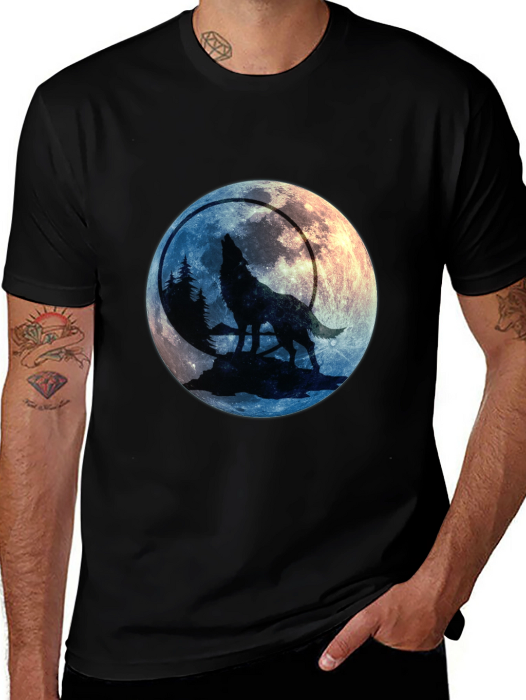 Wolf Howling at Moon Graphic Tee