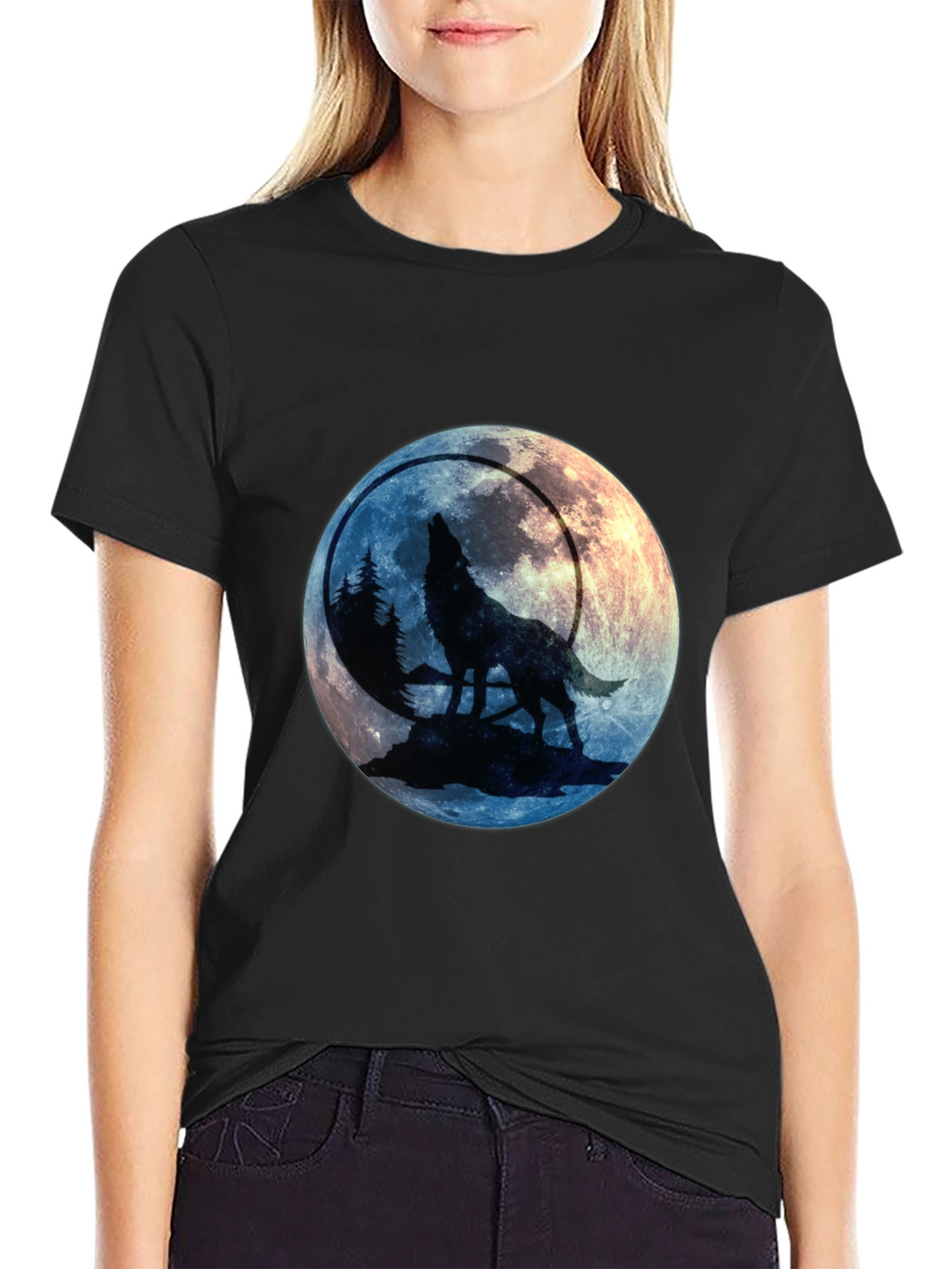 Wolf Howling at Moon Graphic Tee
