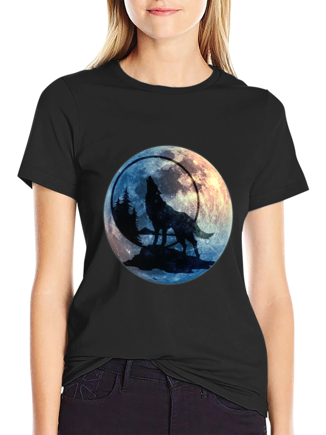 Wolf Howling at Moon Graphic Tee