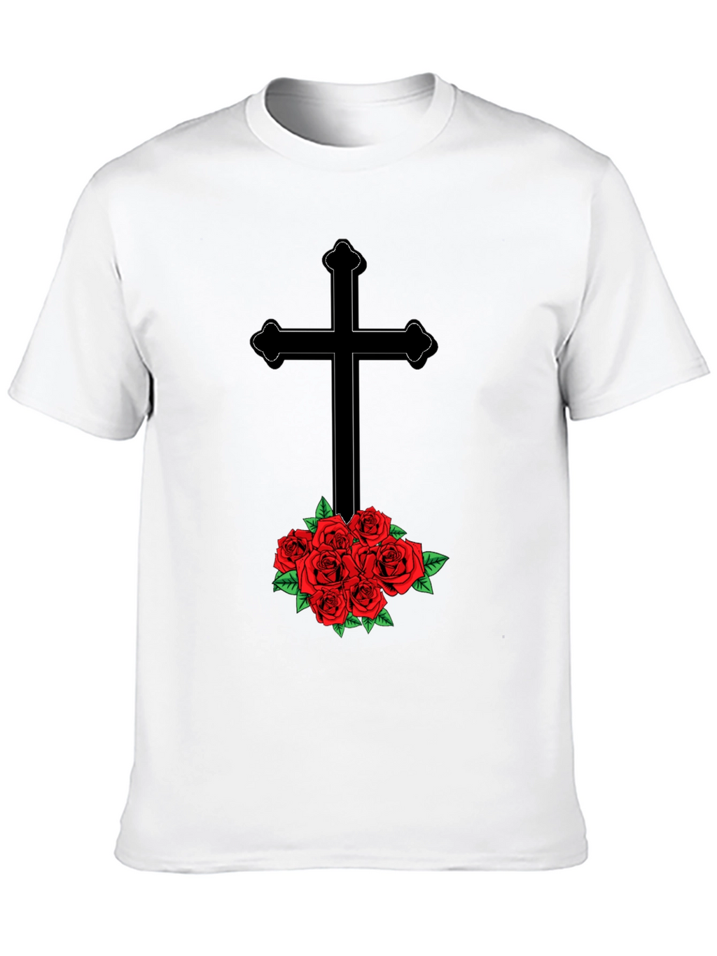 Cross and Roses Graphic Tee - Mens Black T-Shirt