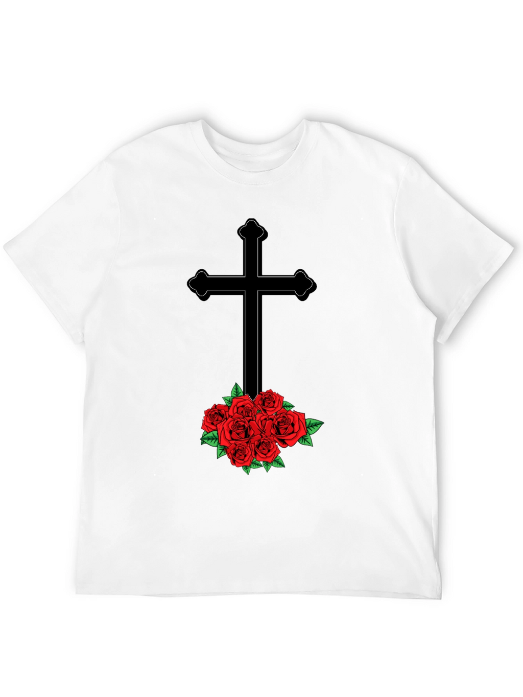 Cross and Roses Graphic Tee - Mens Black T-Shirt