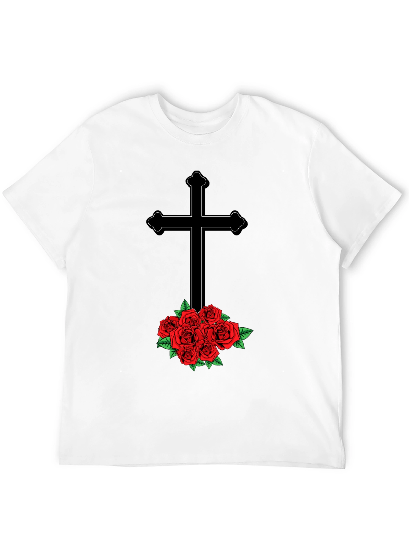 Cross and Roses Graphic Tee - Mens Black T-Shirt