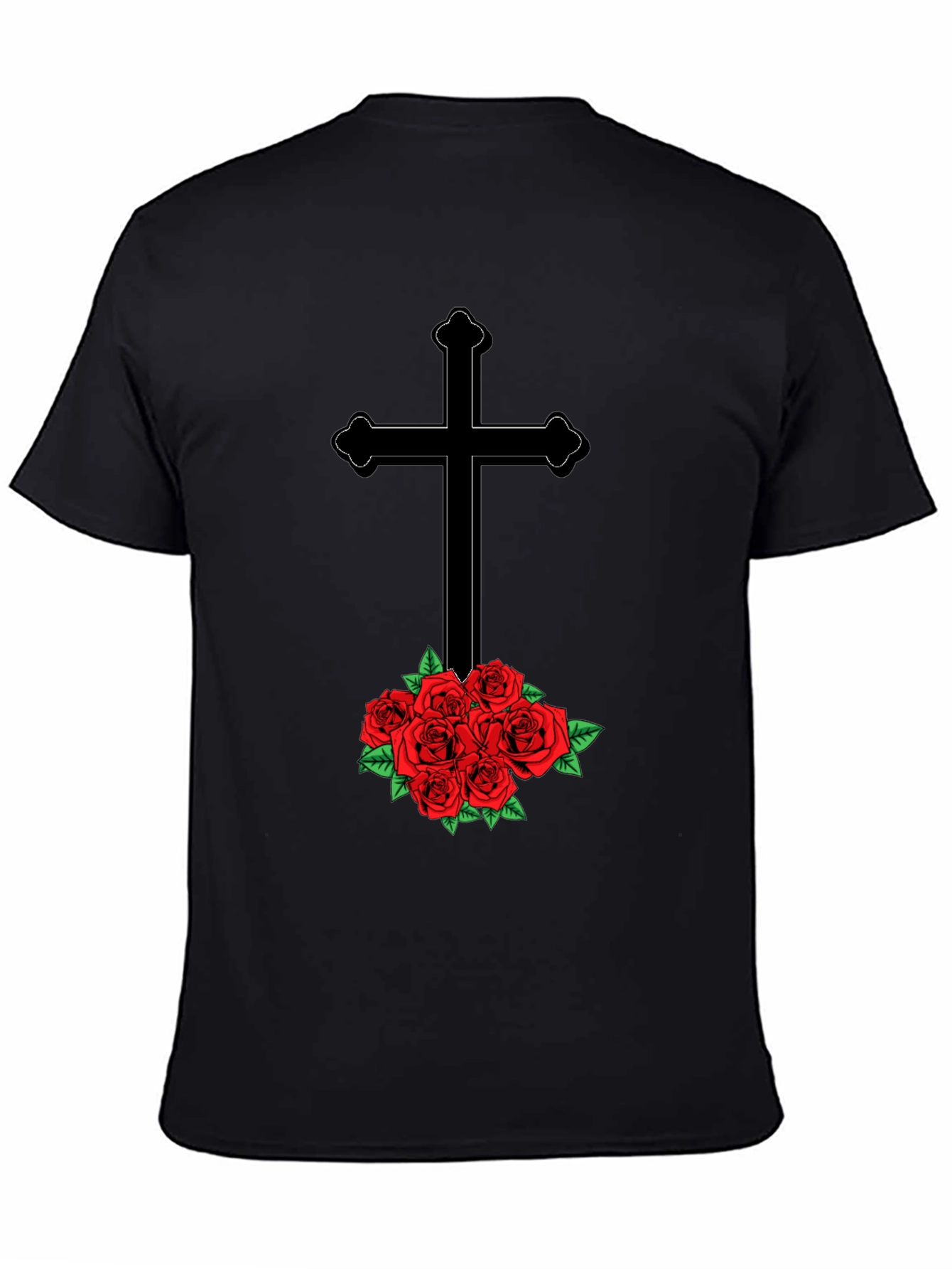 Cross and Roses Graphic Tee - Mens Black T-Shirt