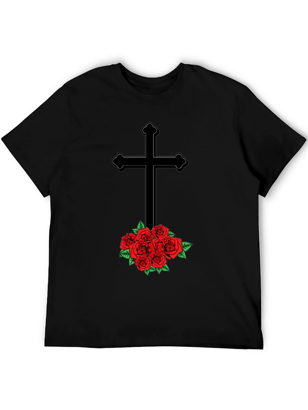 Cross and Roses Graphic Tee - Mens Black T-Shirt