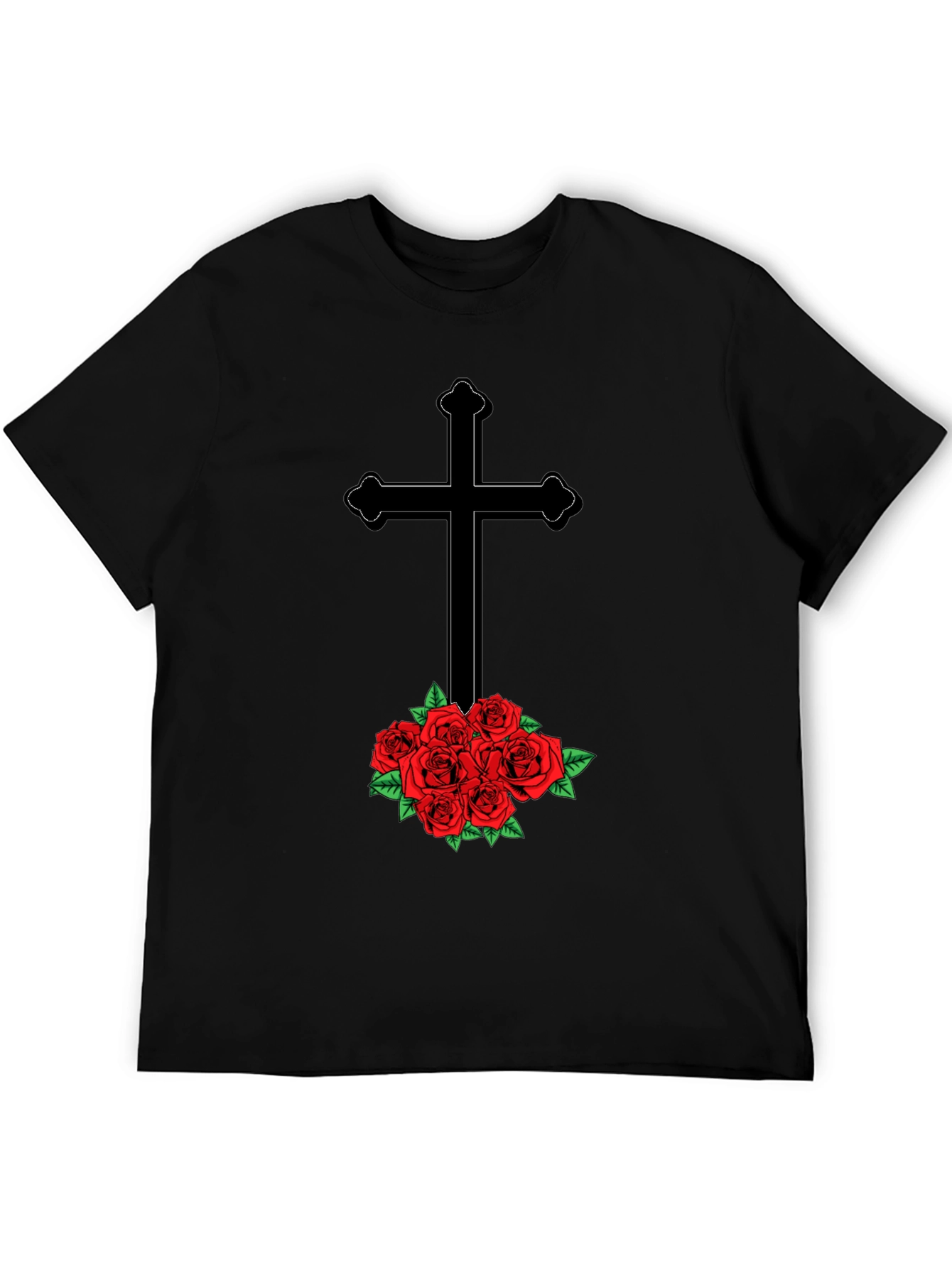Cross and Roses Graphic Tee - Mens Black T-Shirt