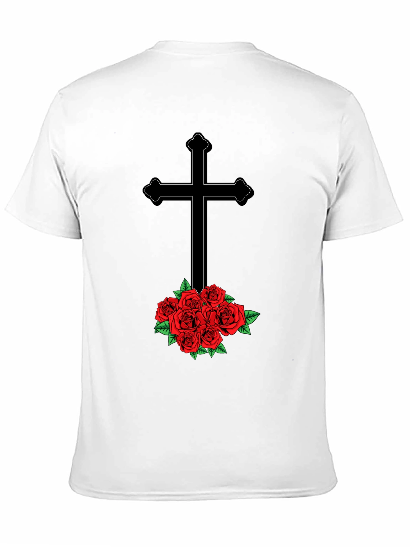Cross and Roses Graphic Tee - Mens Black T-Shirt