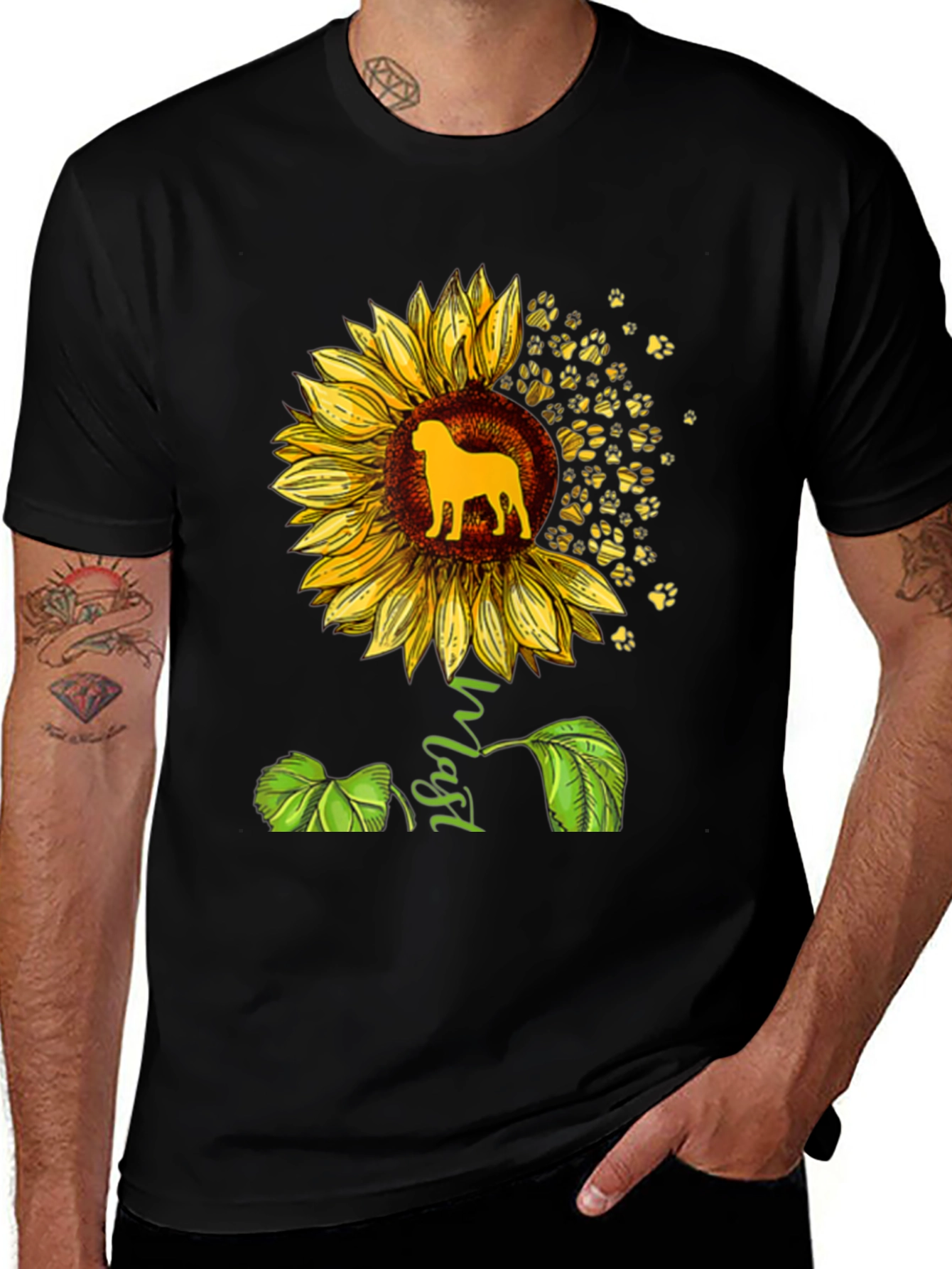 Sunflower Dog Lover Black T-Shirt