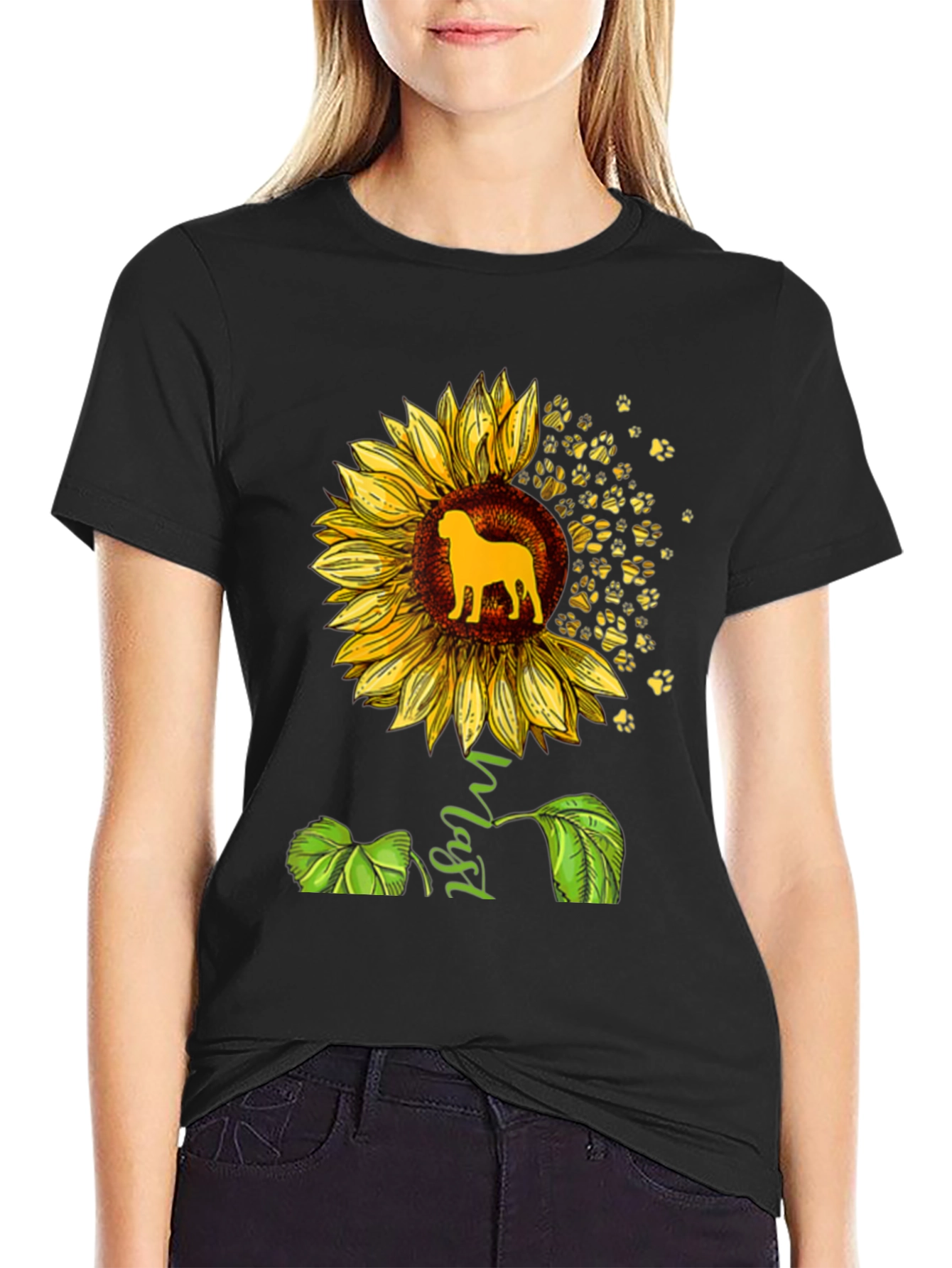 Sunflower Dog Lover Black T-Shirt