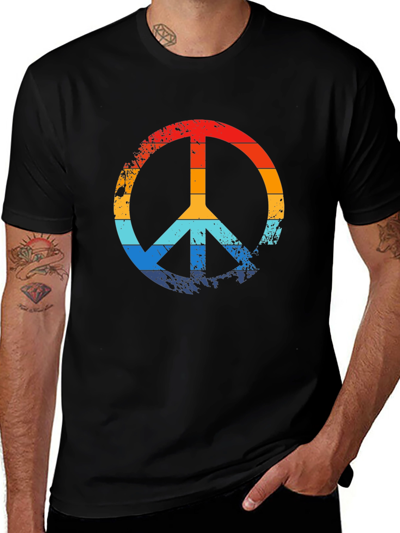 Retro Peace Sign Black Graphic T-Shirt