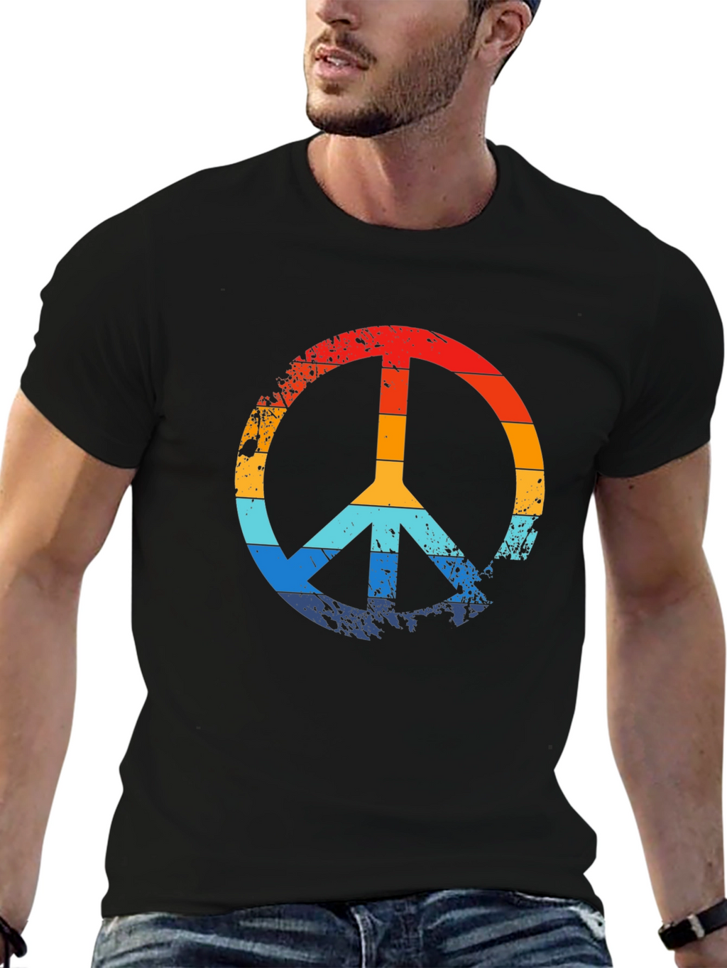 Retro Peace Sign Black Graphic T-Shirt