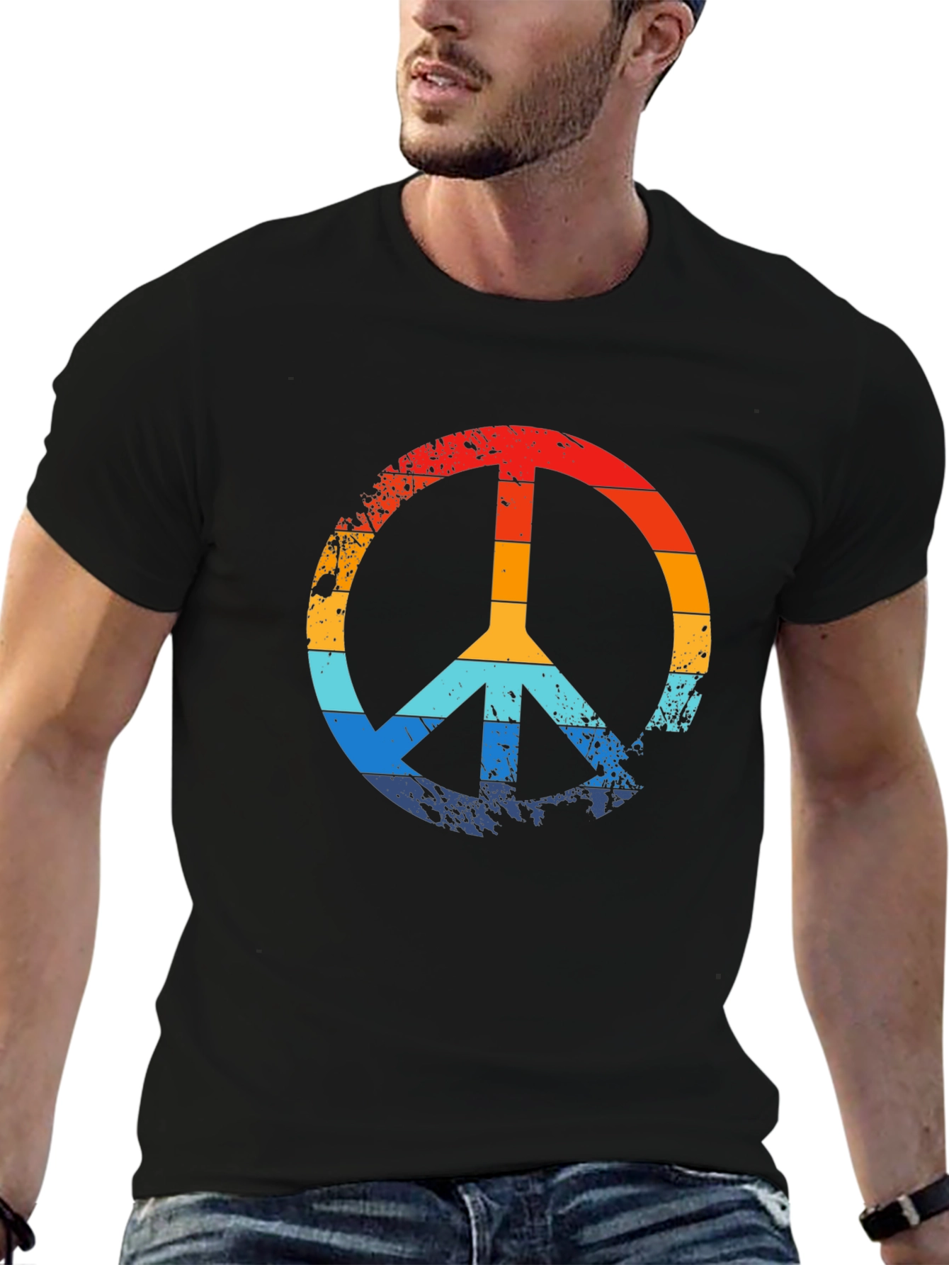 Retro Peace Sign Black Graphic T-Shirt
