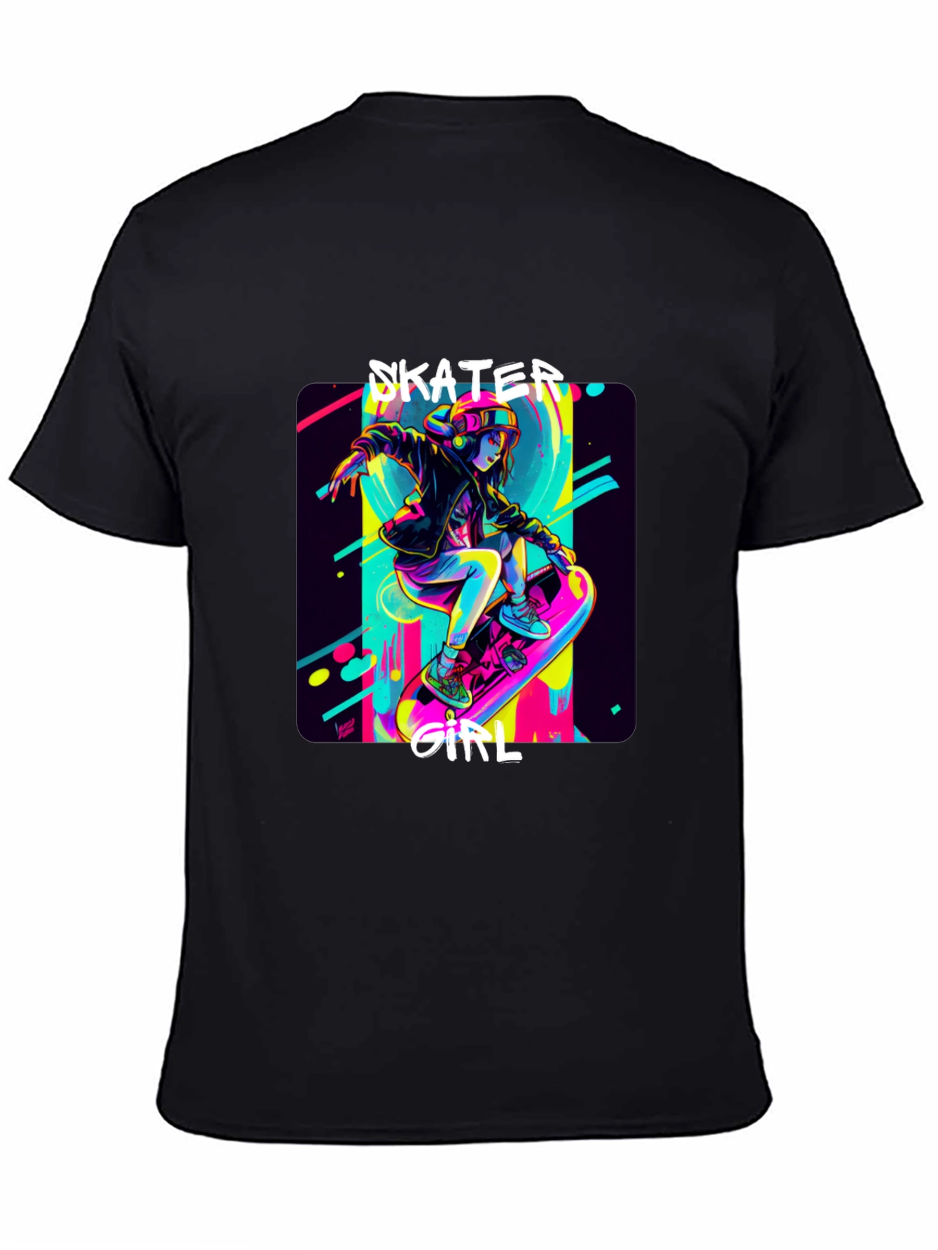 Skater Girl Graphic Tee - Black Cotton T-Shirt