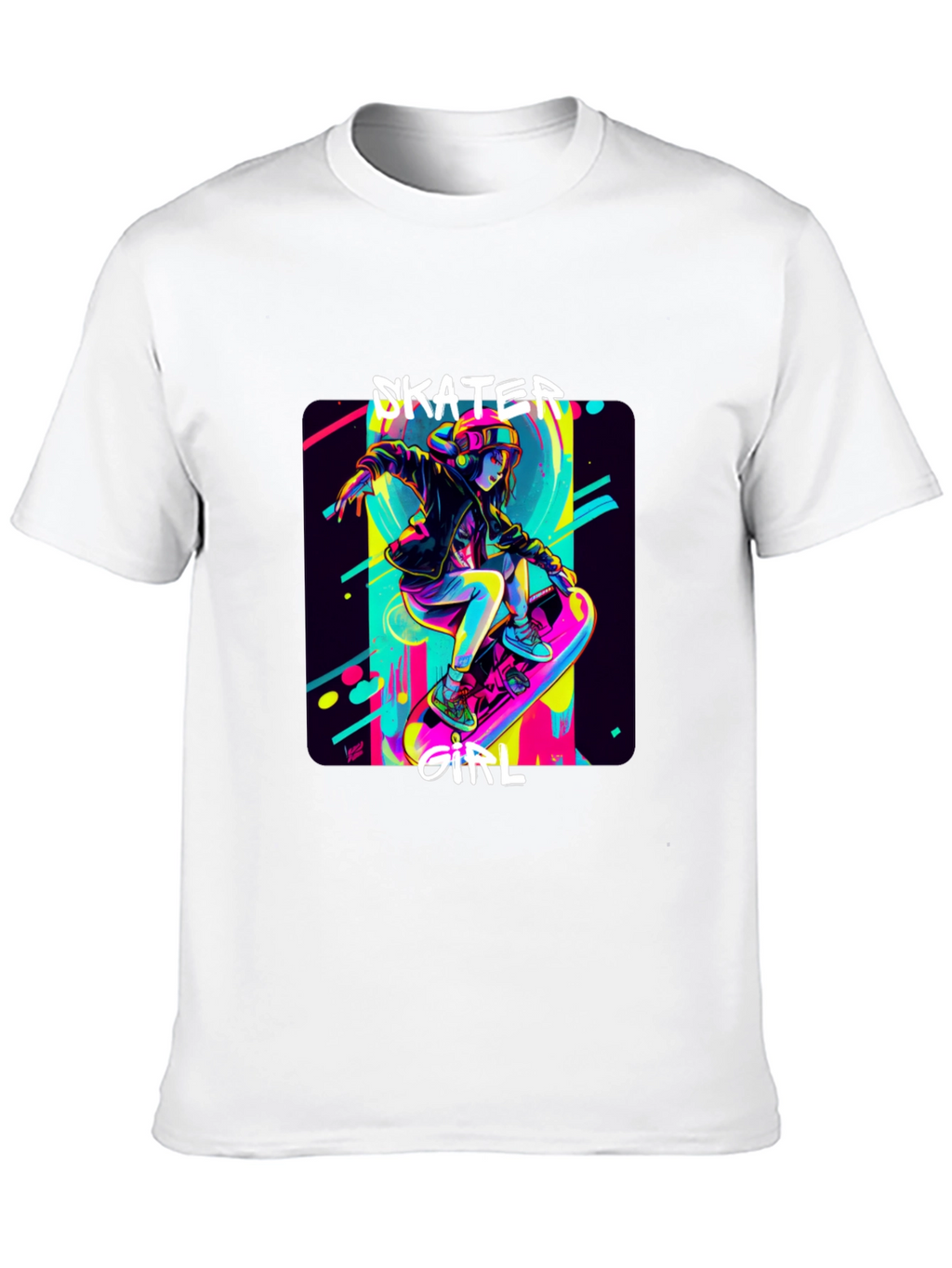 Skater Girl Graphic Tee - Black Cotton T-Shirt