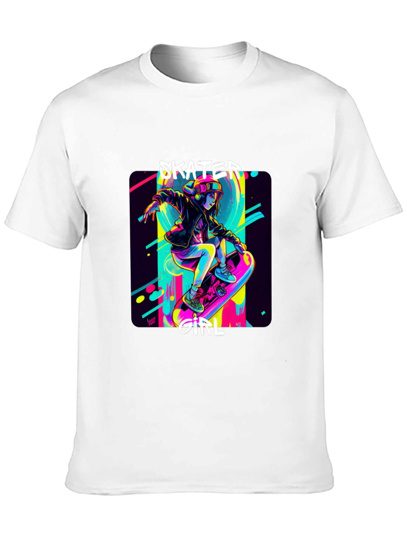 Skater Girl Graphic Tee - Black Cotton T-Shirt