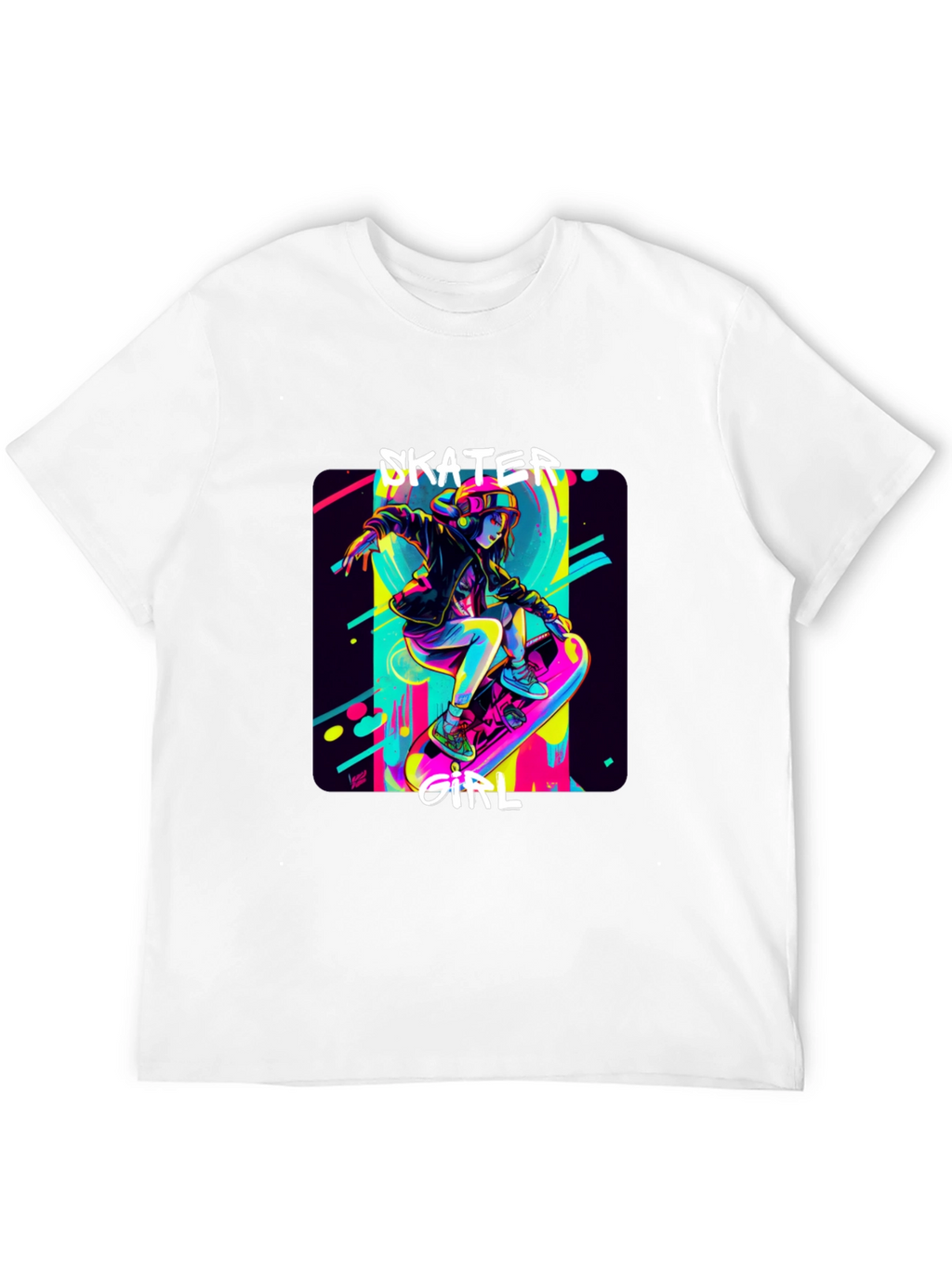 Skater Girl Graphic Tee - Black Cotton T-Shirt