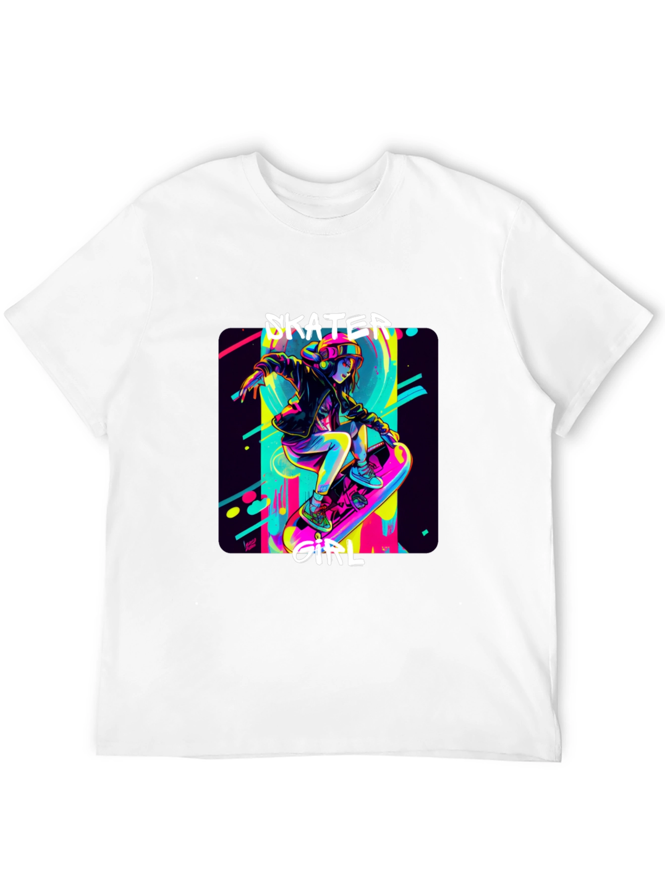 Skater Girl Graphic Tee - Black Cotton T-Shirt