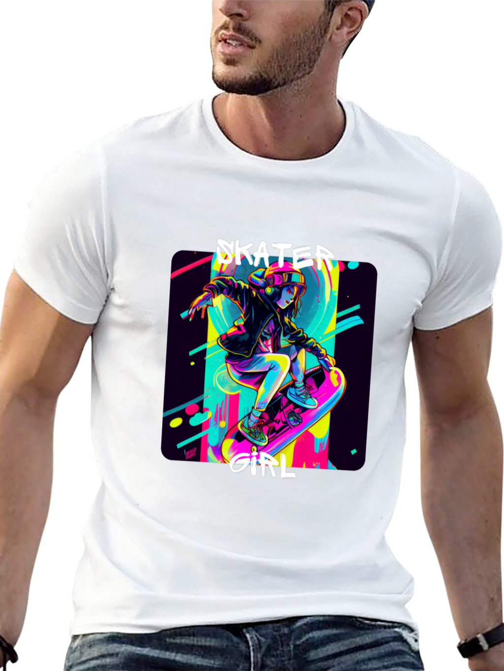 Skater Girl Graphic Tee - Black Cotton T-Shirt