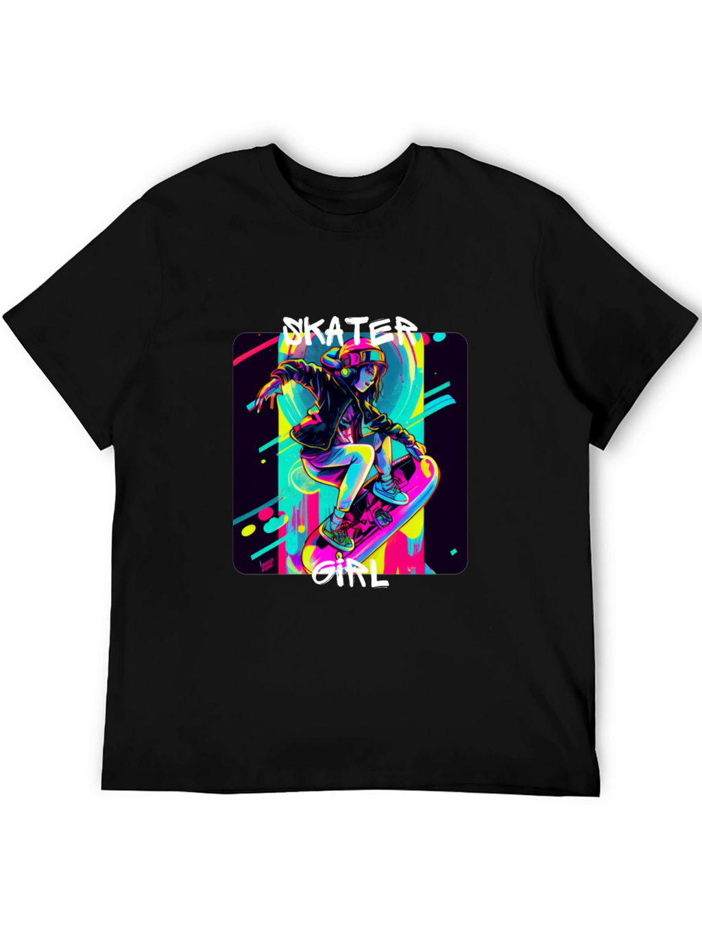 Skater Girl Graphic Tee - Black Cotton T-Shirt