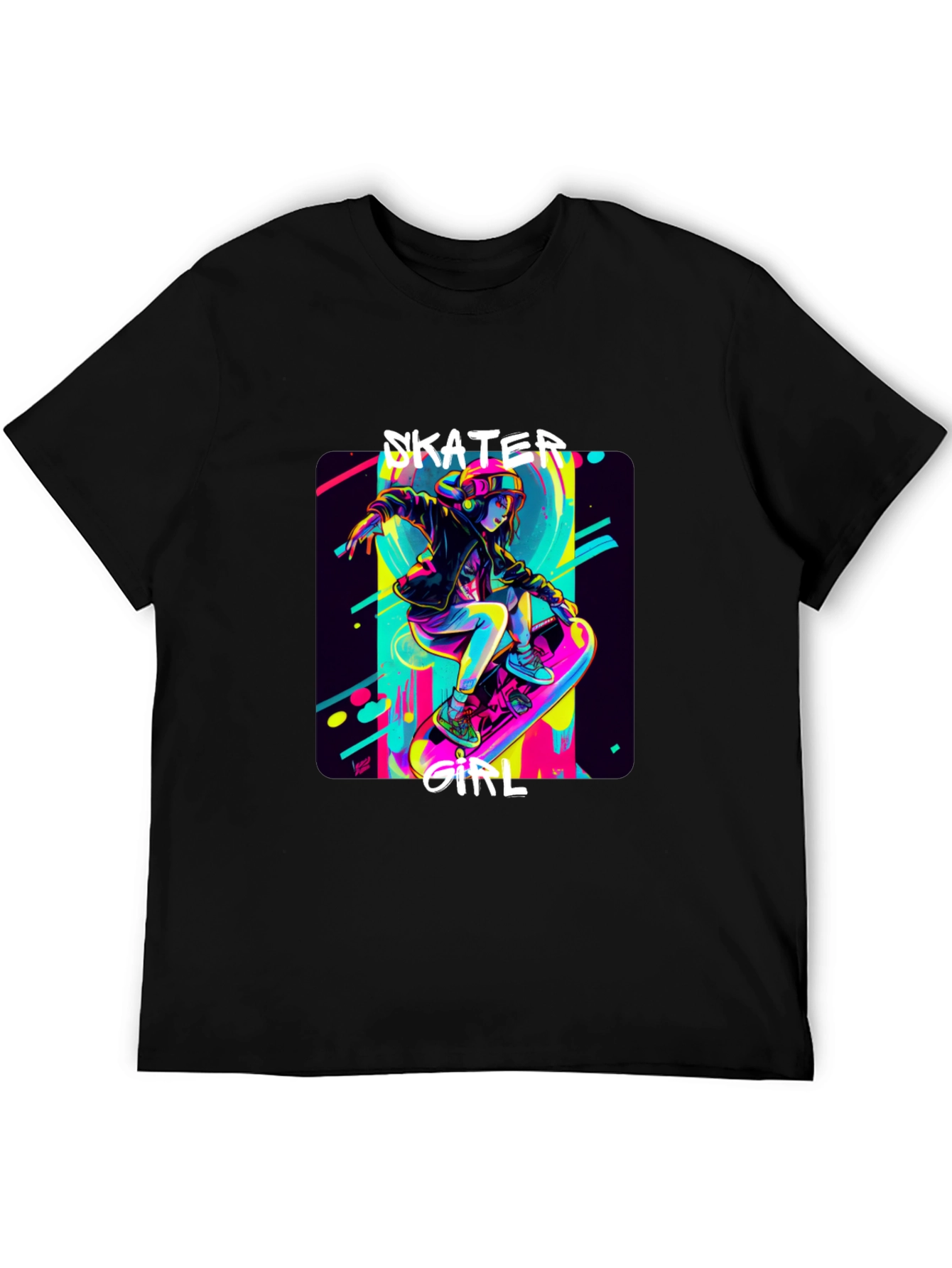 Skater Girl Graphic Tee - Black Cotton T-Shirt