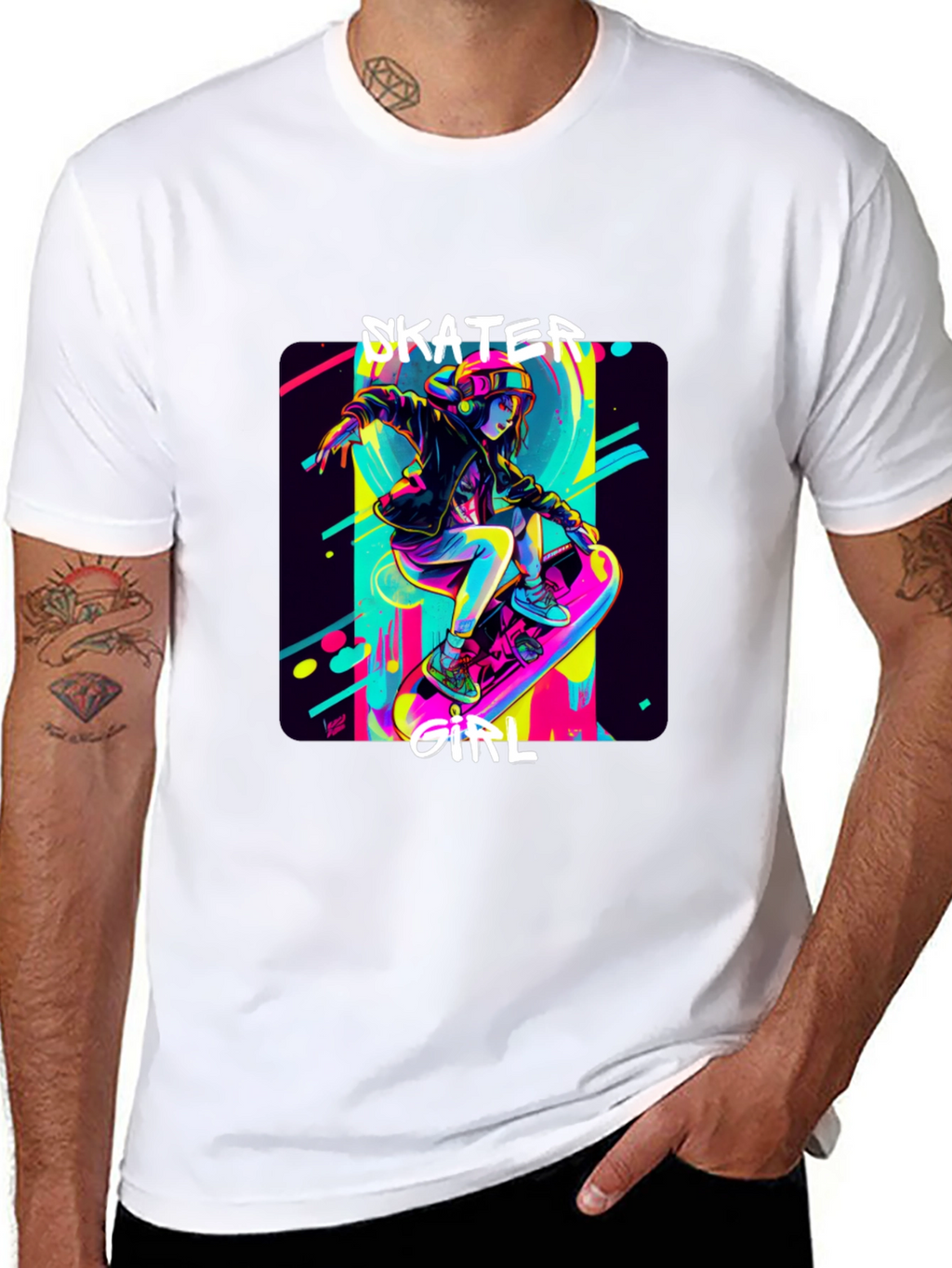 Skater Girl Graphic Tee - Black Cotton T-Shirt