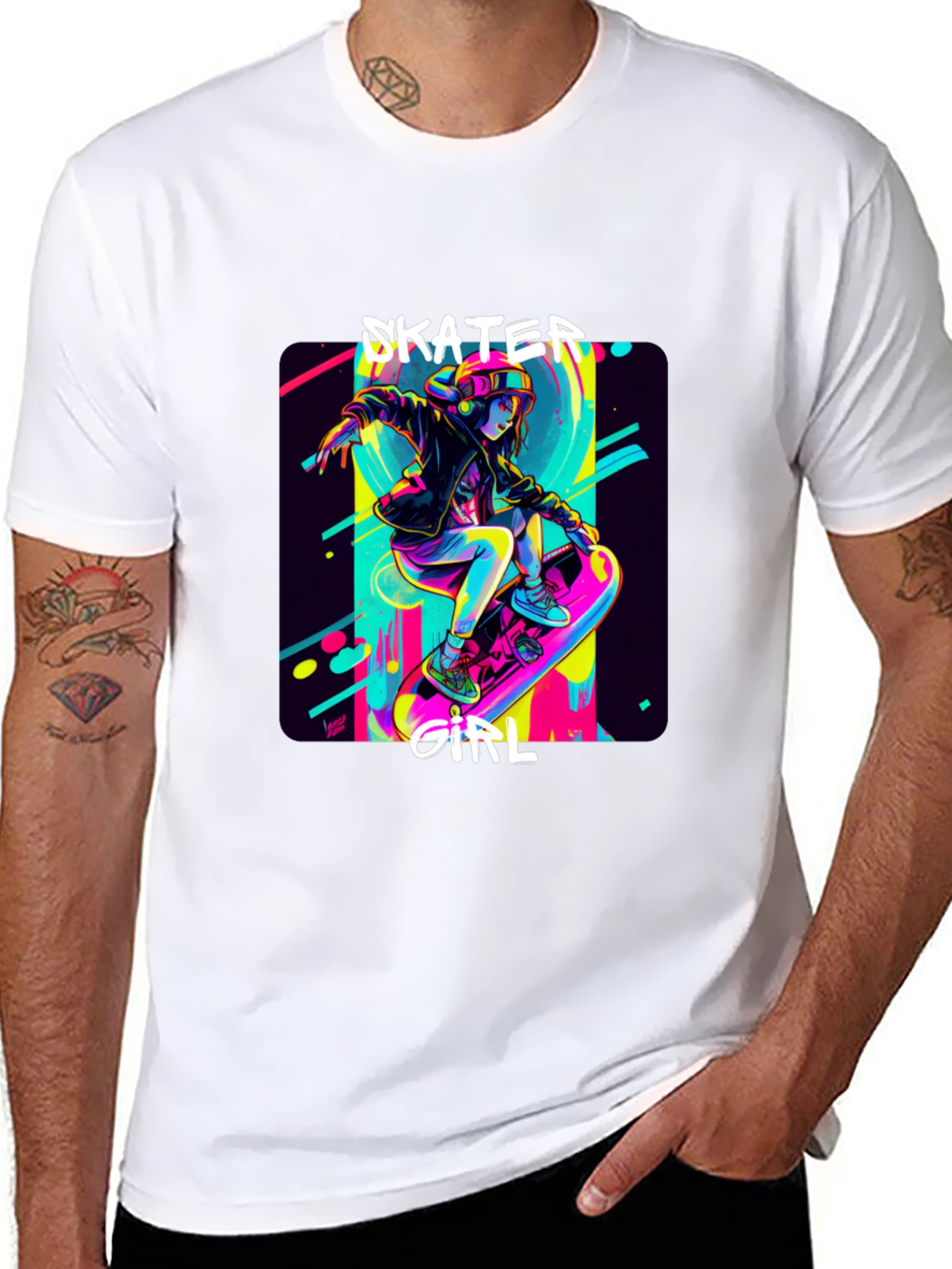Skater Girl Graphic Tee - Black Cotton T-Shirt