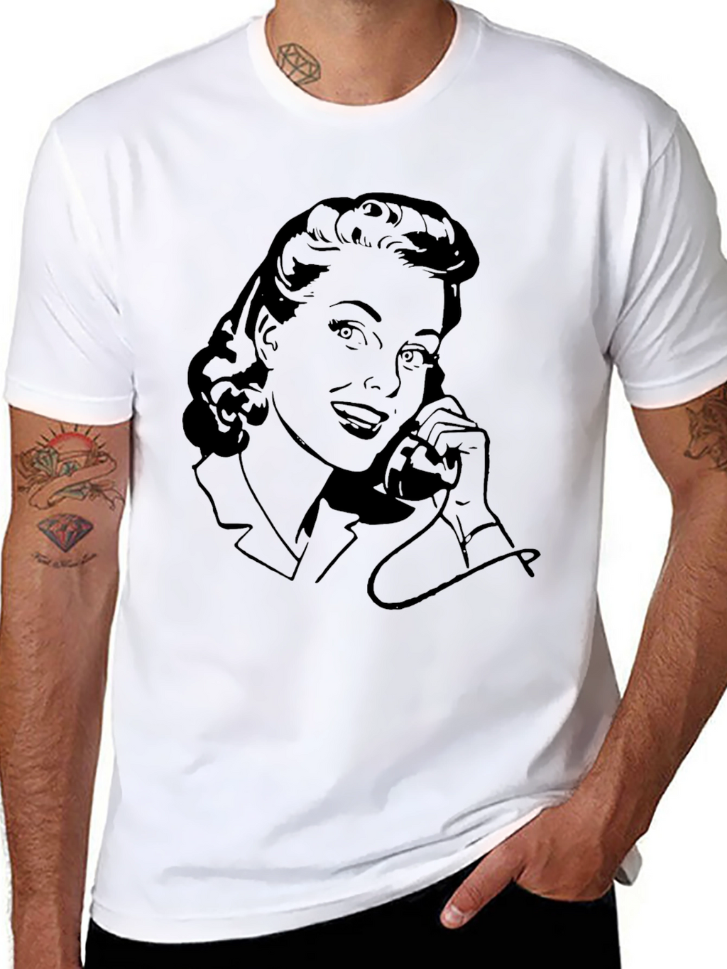 Retro Woman on Phone Graphic T-Shirt - Classic Style