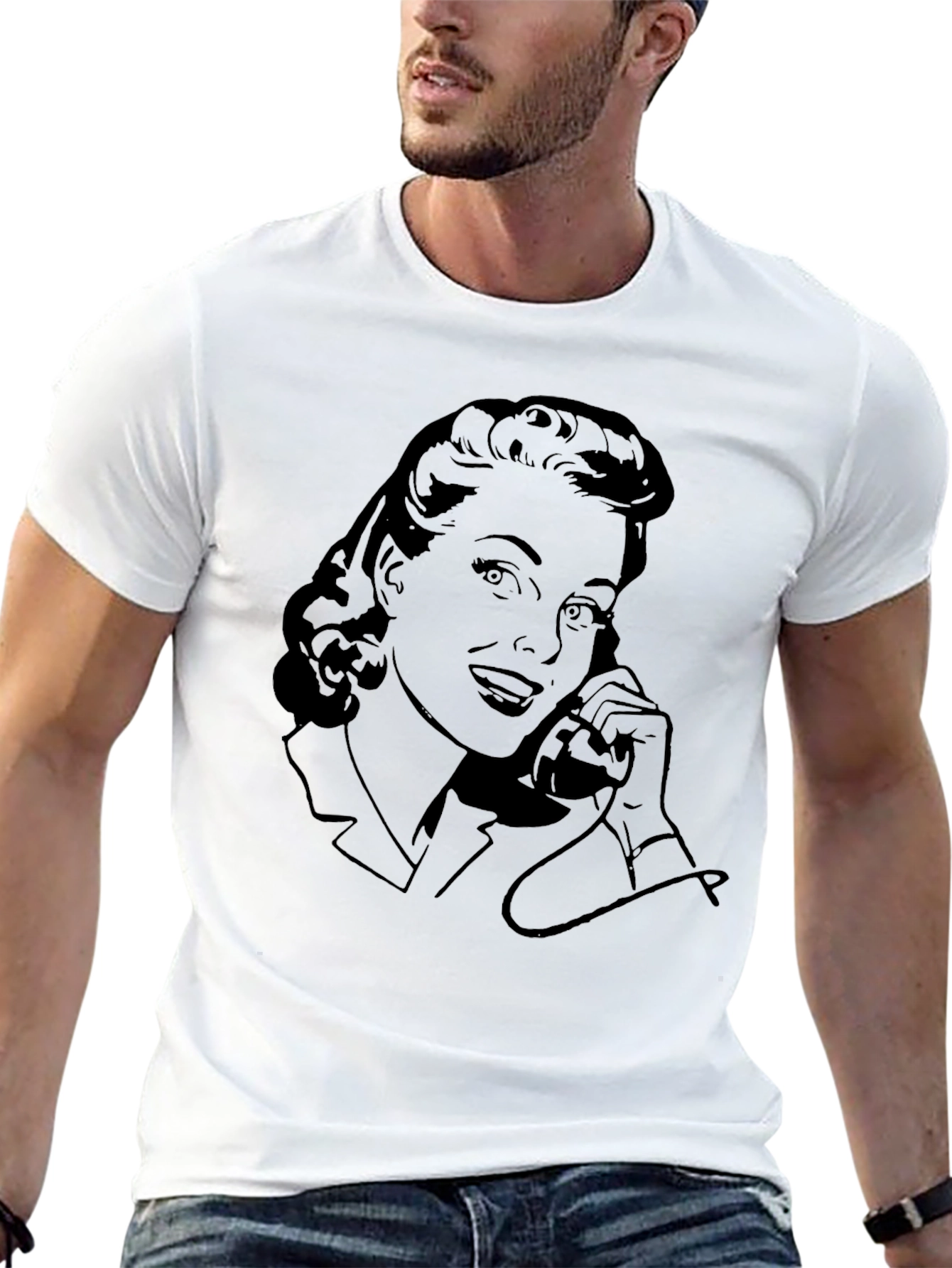 Retro Woman on Phone Graphic T-Shirt - Classic Style