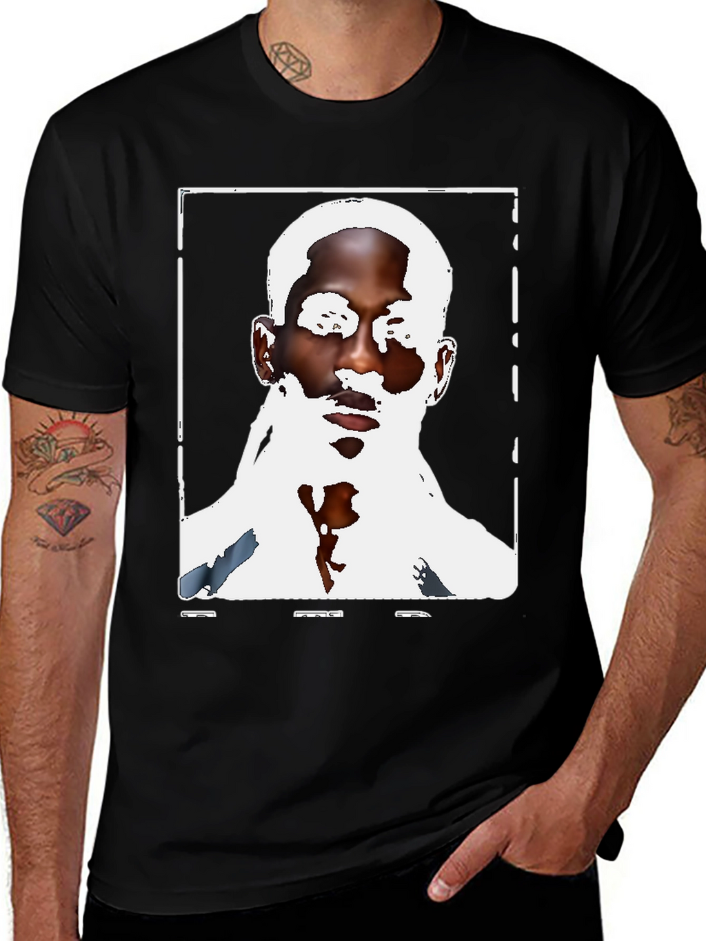 Black Graphic Tee - Mans Face Print