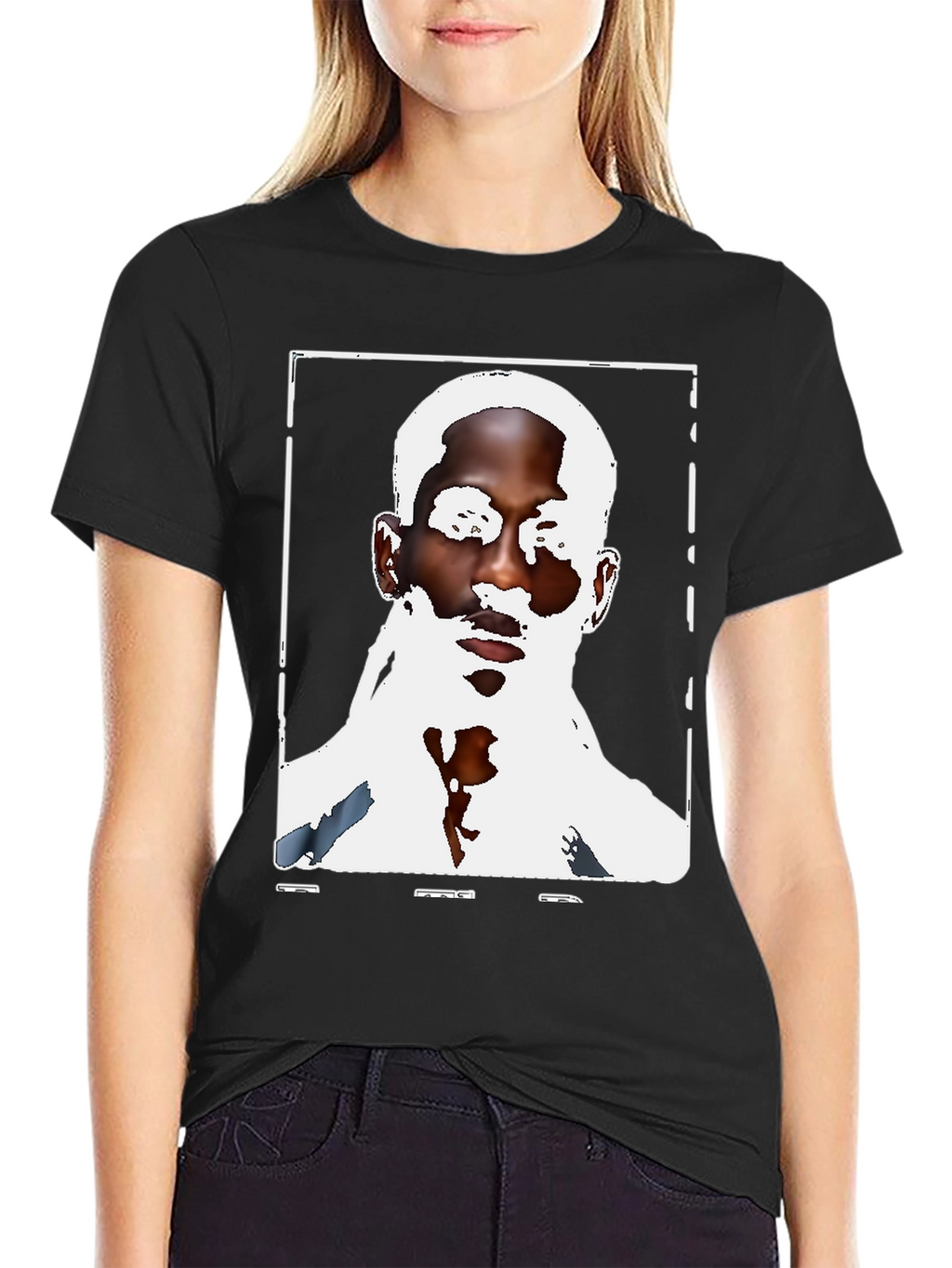 Black Graphic Tee - Mans Face Print
