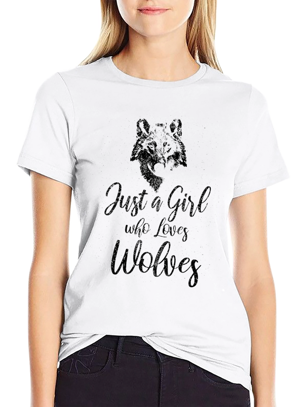 Just A Girl Who Loves Wolves Black T-Shirt